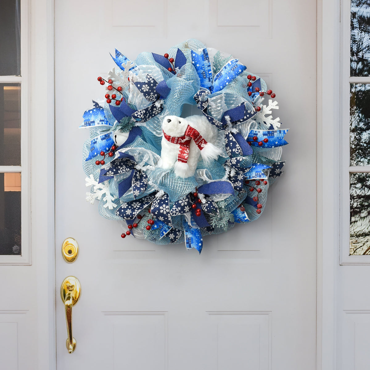 10.5" Polar Bear with Scarf Ornament: White detail photo 4