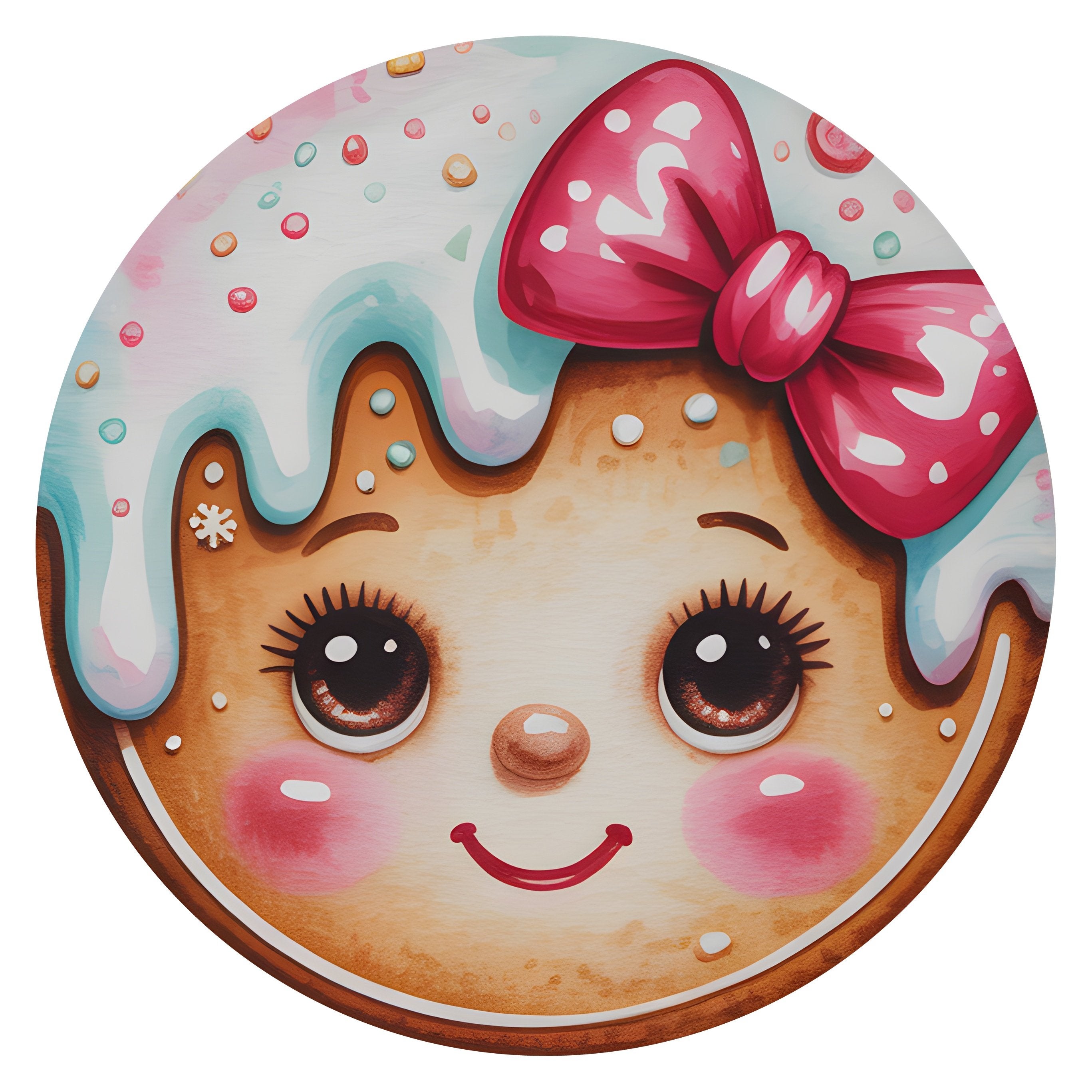 10.5" Round Waterproof Accent: Cute Gingerbread Girl Face With Bow Item Number: CD1358NH-105
