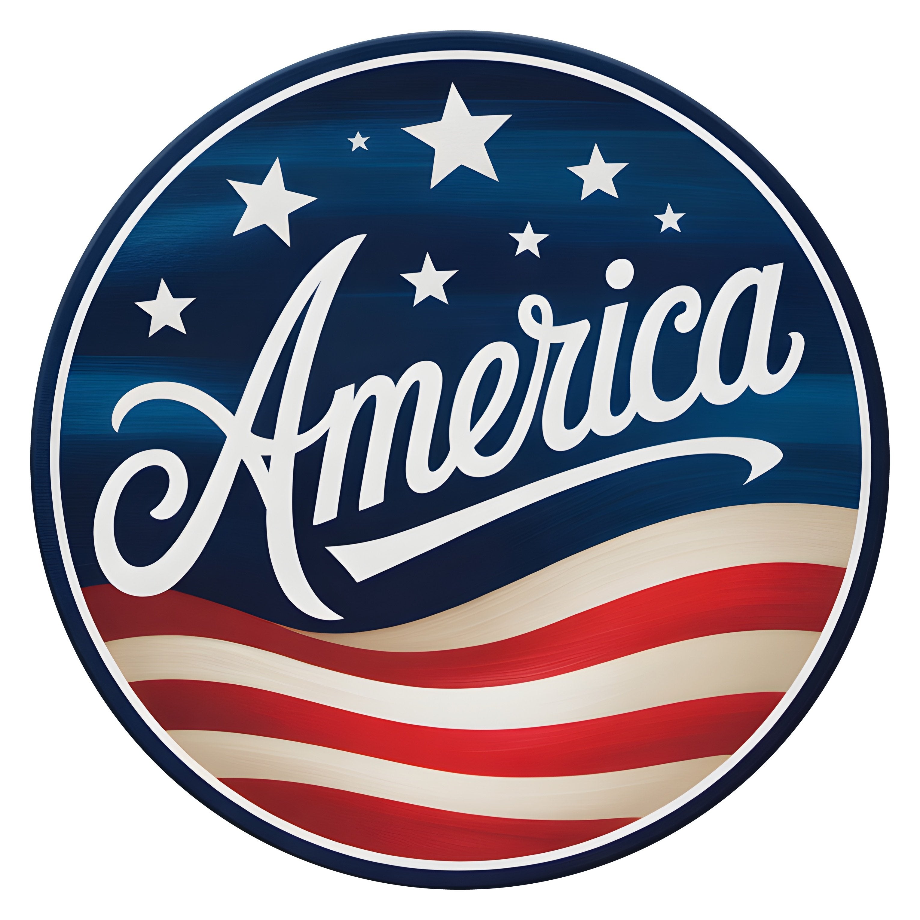 10.5" Round Waterproof Sign: America Wavy Stripes and Stars Item Number: CD1432NH-105