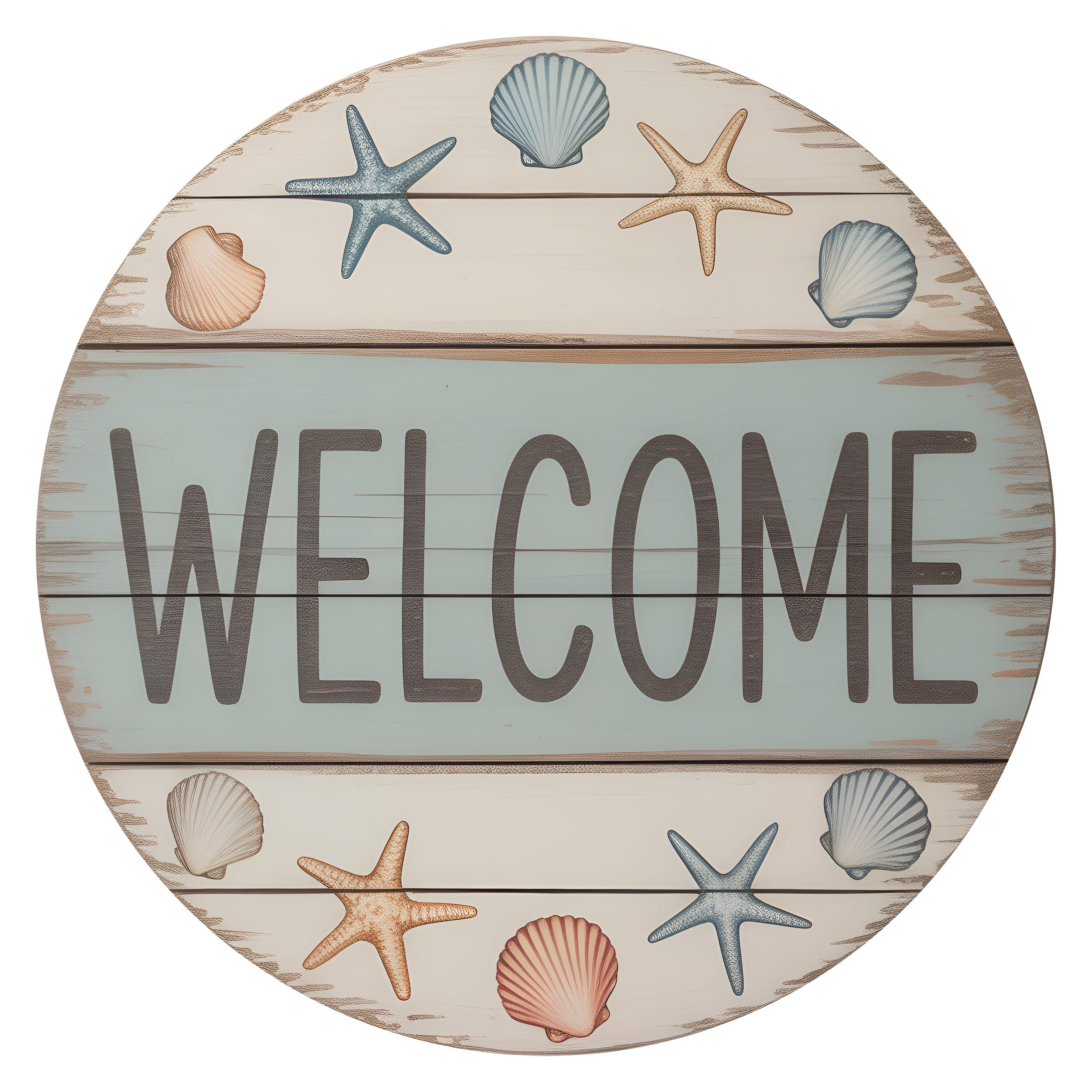 10.5" Round Waterproof Sign: Coastal Seashells Welcome Item Number: CD1248NH-105