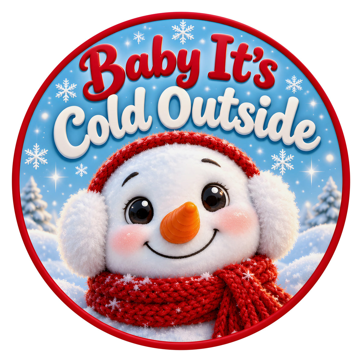 10.5" Round Waterproof Sign: Cold Outside Snowman With Earmuffs Item Number: CD1475NH-105