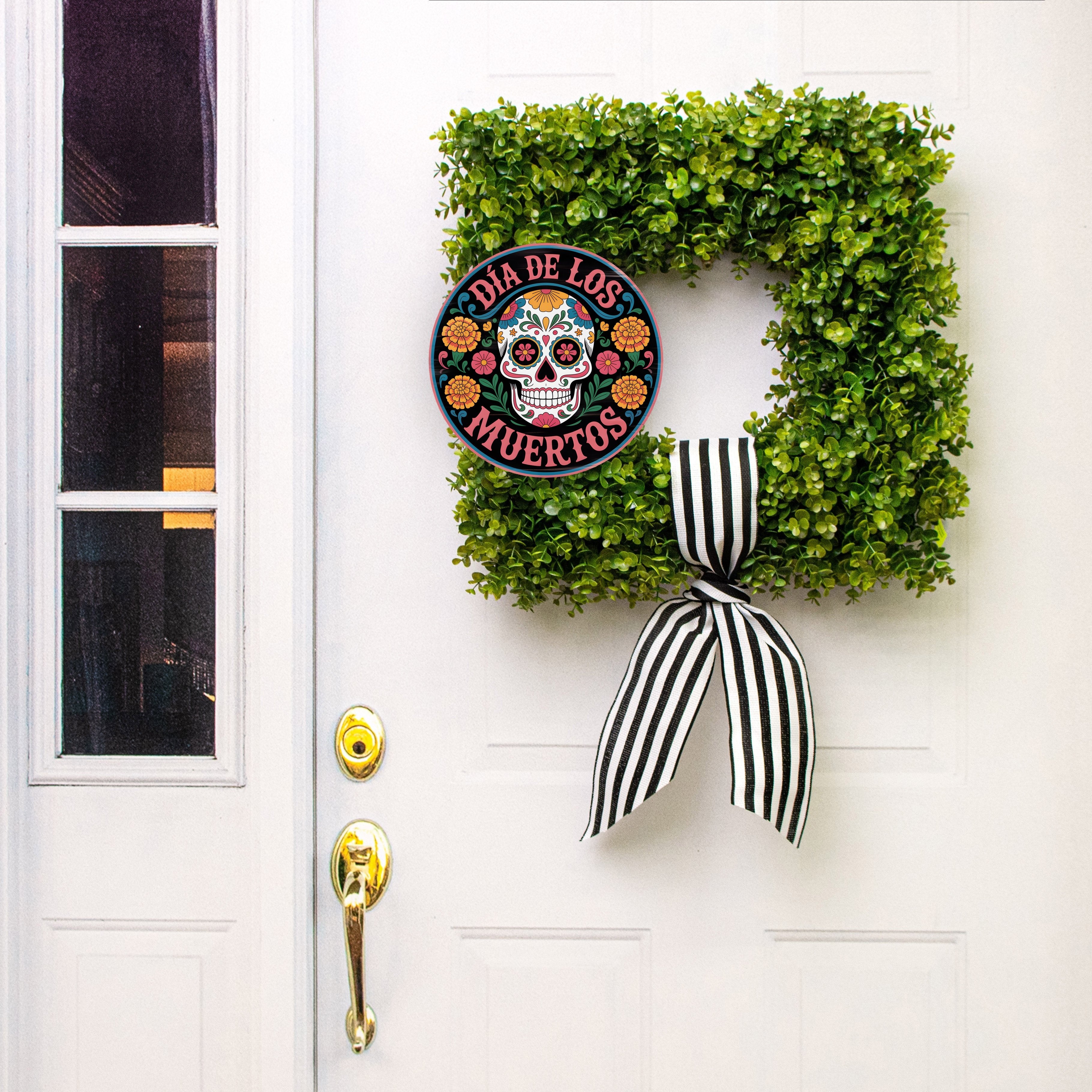 10.5" Round Waterproof Sign: DÃ­a de los Muertos Sugar Skull Lifestyle Photo