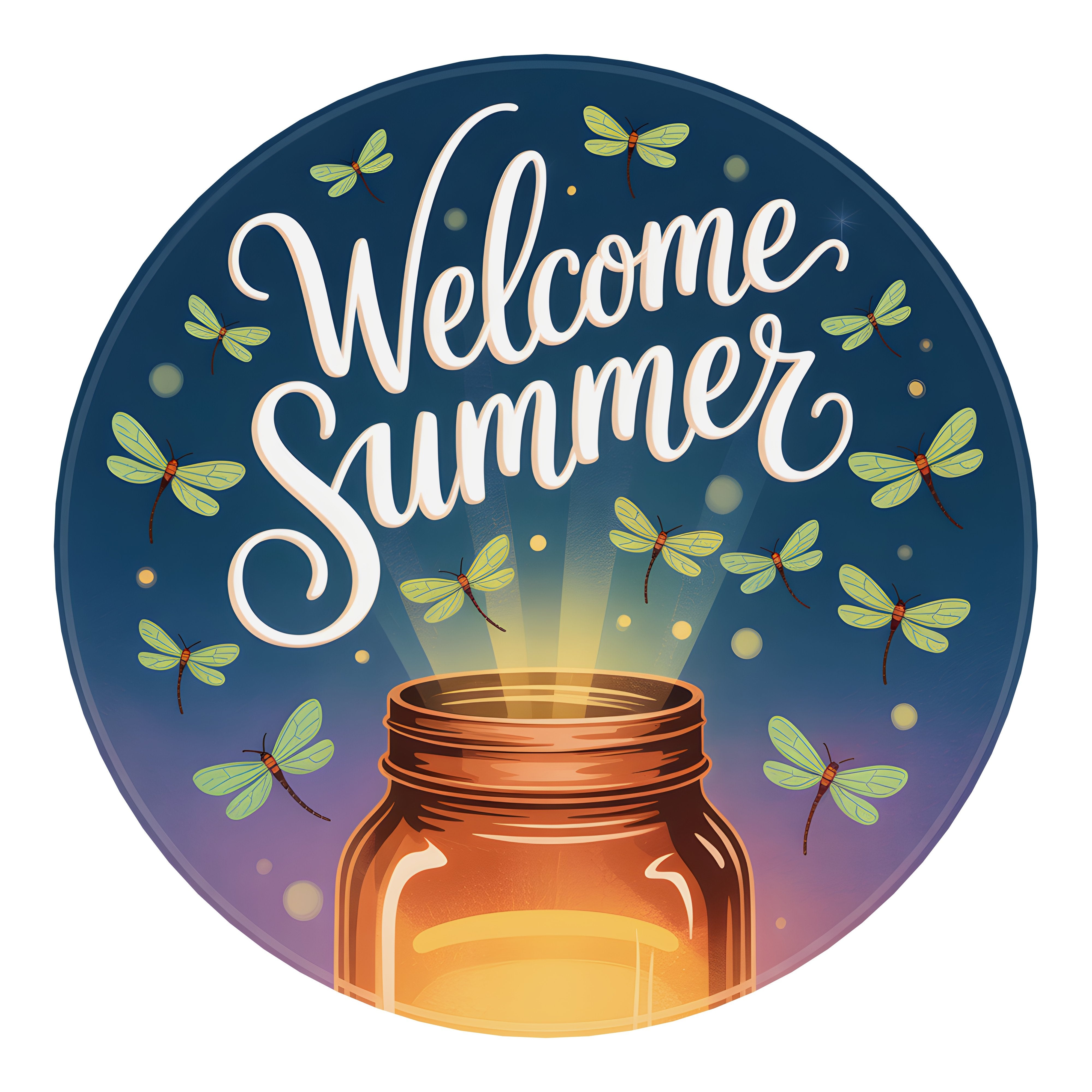 10.5" Round Waterproof Sign: Fireflies Dancing Around Mason Jar Welcome Summer Item Number: CD1199NH-105