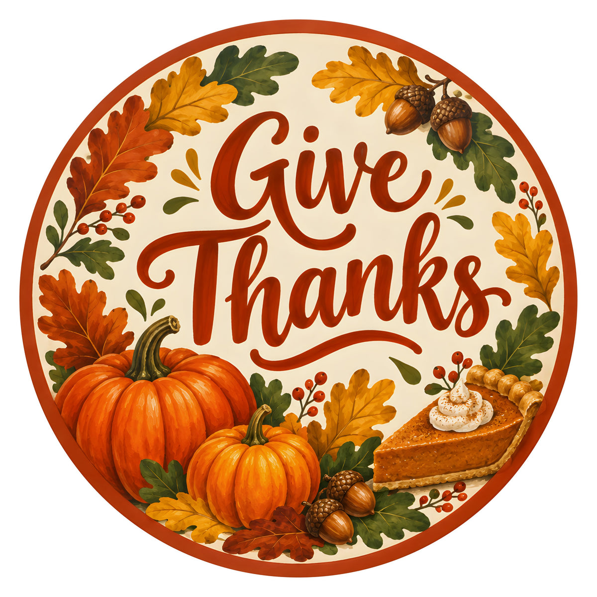 10.5" Round Waterproof Sign: Give Thanks Pumpkins and Pie Item Number: CD1496NH-105