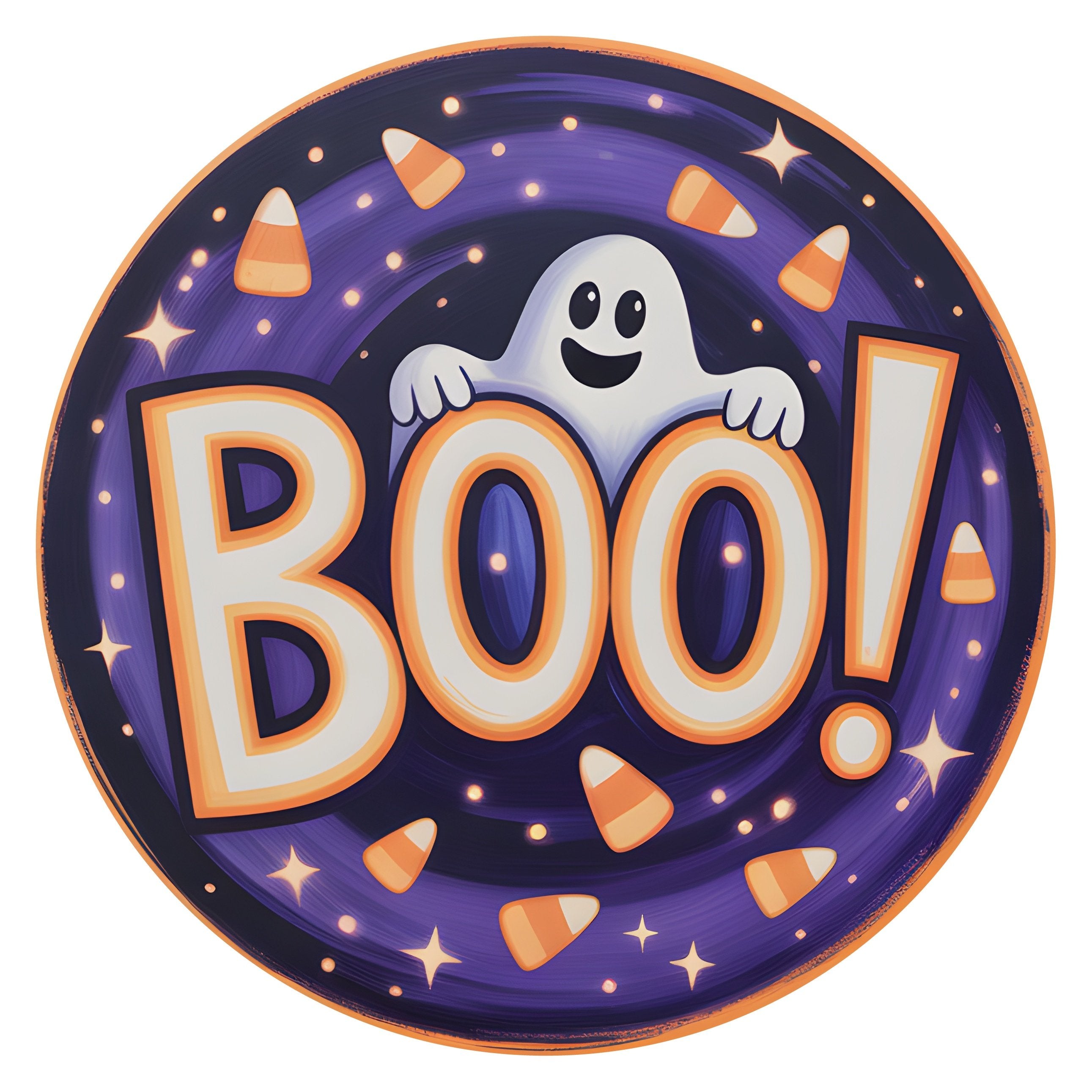 10.5" Round Waterproof Sign: Halloween Boo Ghost with Candy Corn Item Number: CD1416NH-105