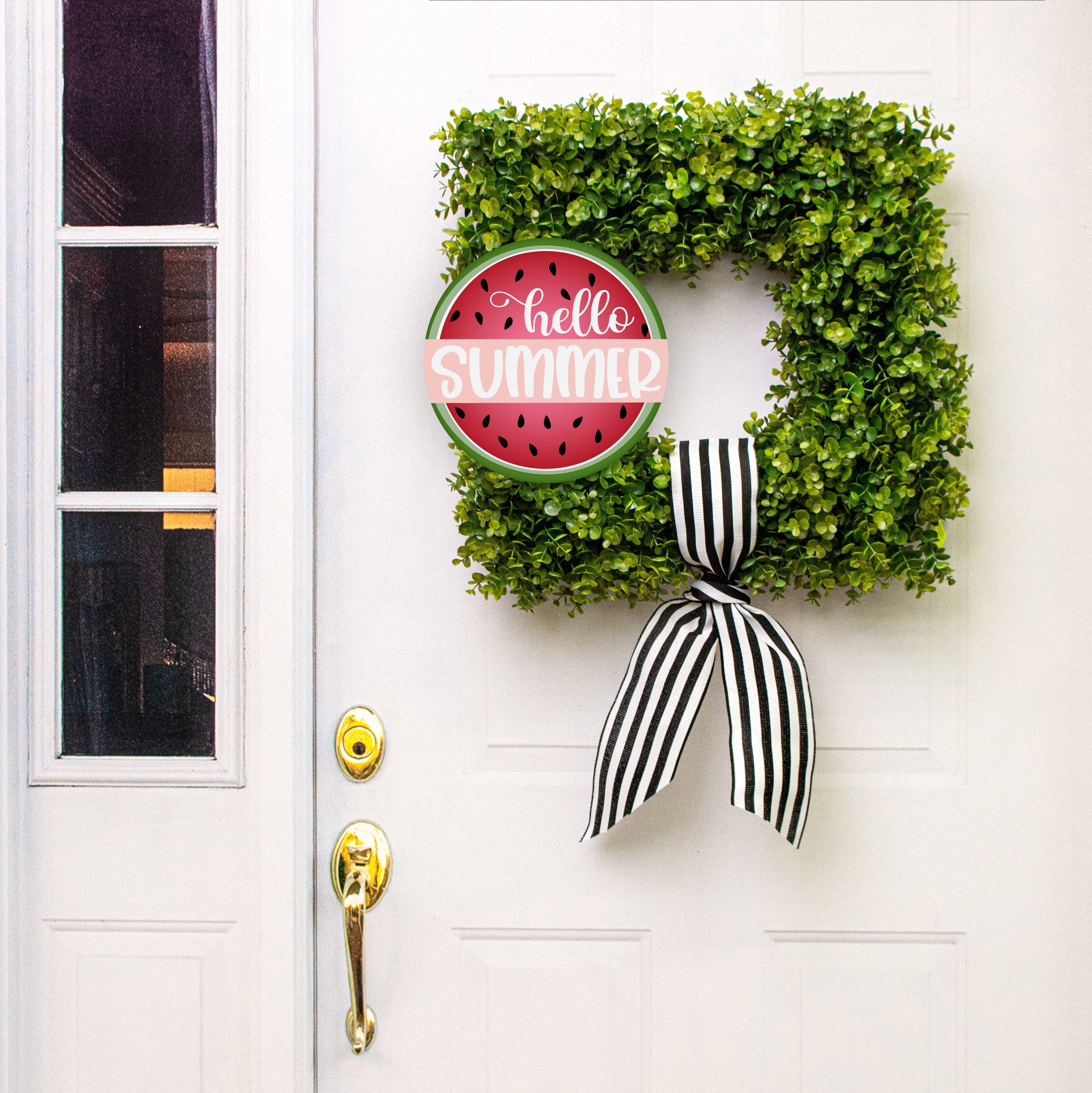 10.5" Round Waterproof Sign: Hello Summer Watermelon Lifestyle Photo