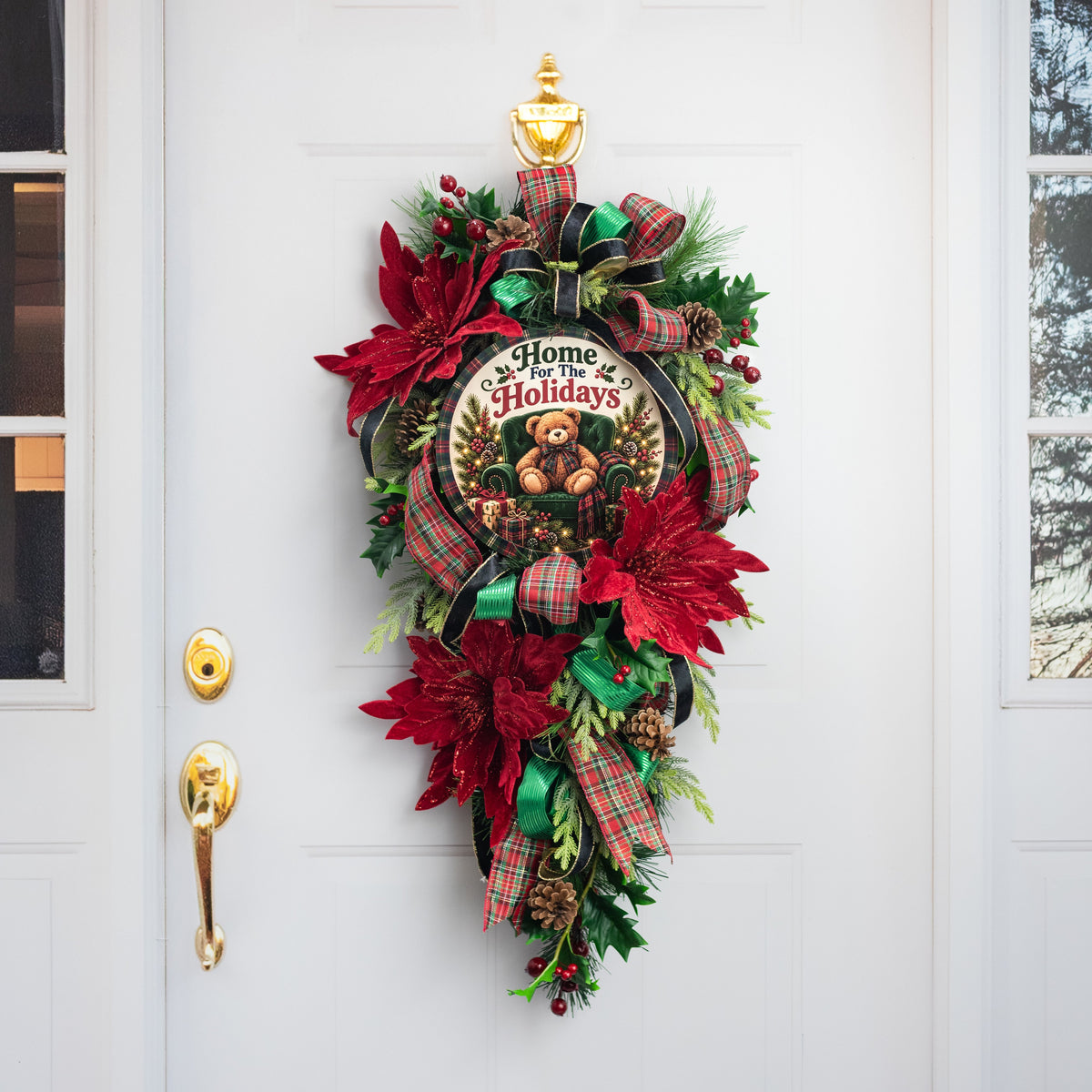 10.5" Round Waterproof Sign: Home for the Holidays Teddy Bear detail photo 3