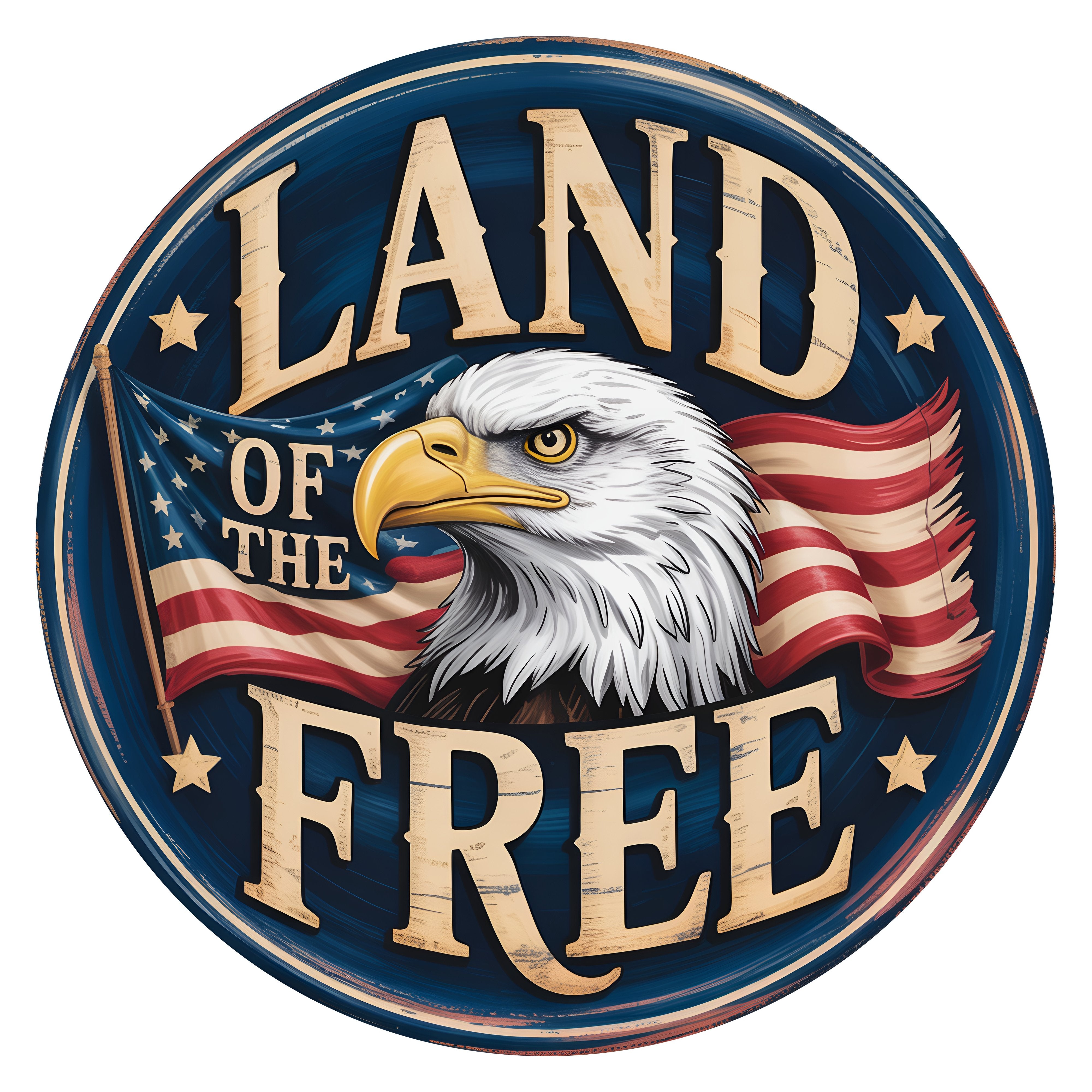 10.5" Round Waterproof Sign: Land of the Free Bald Eagle Item Number: CD1234NH-105