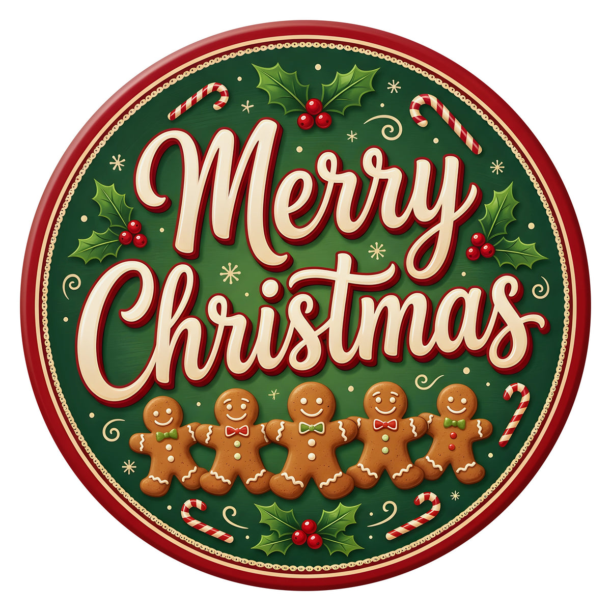 10.5" Round Waterproof Sign: Merry Christmas Gingerbread Men Row Item Number: CD1484NH-105