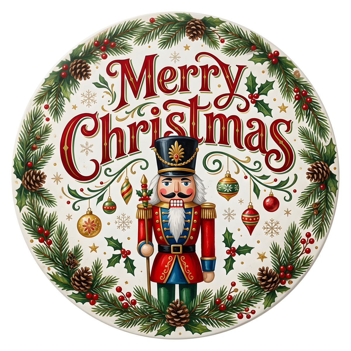 10.5" Round Waterproof Sign: Merry Christmas Nutcracker Soldier Item Number: CD1472NH-105