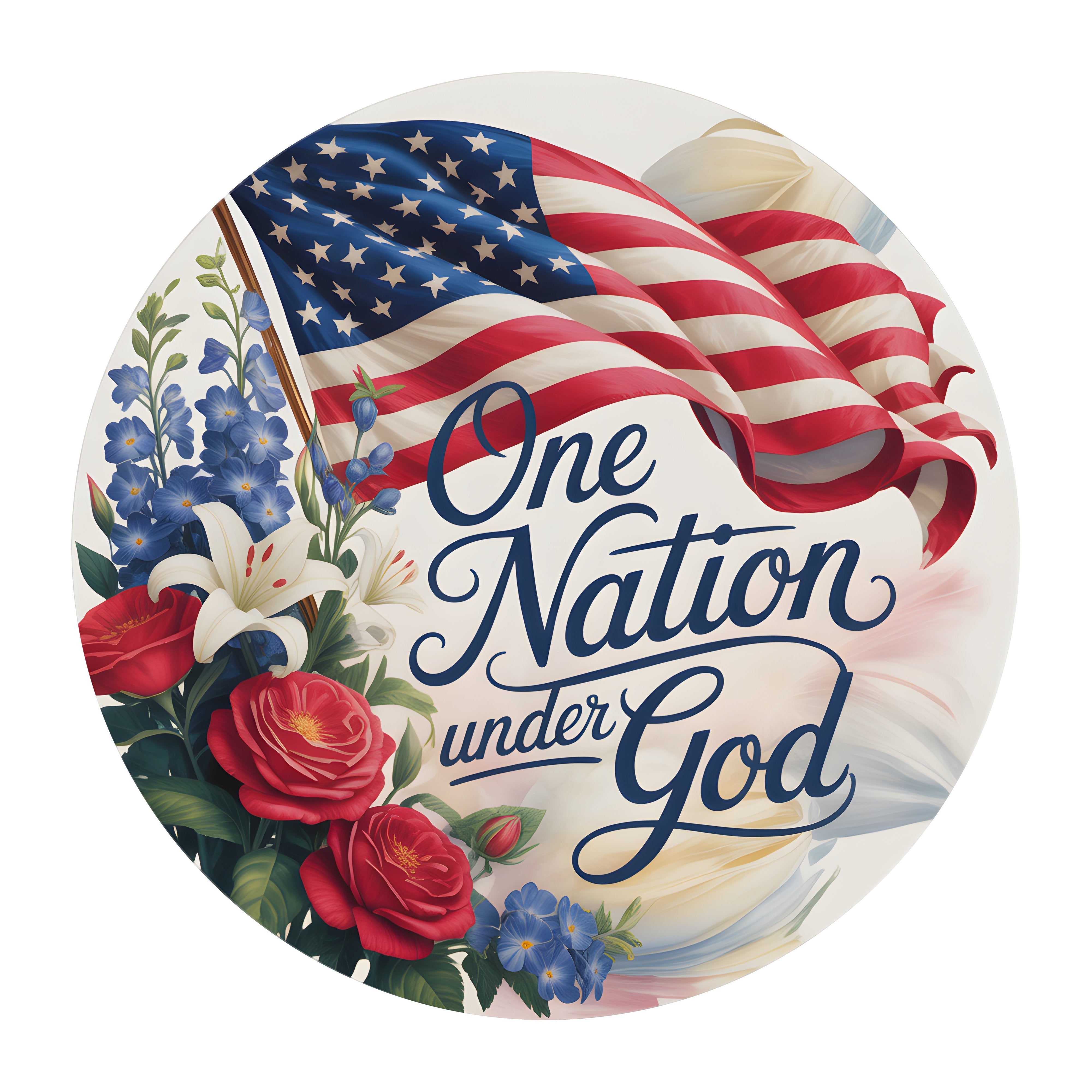 10.5" Round Waterproof Sign: One Nation Under God Patriotic Floral Item Number: CD1371NH-105