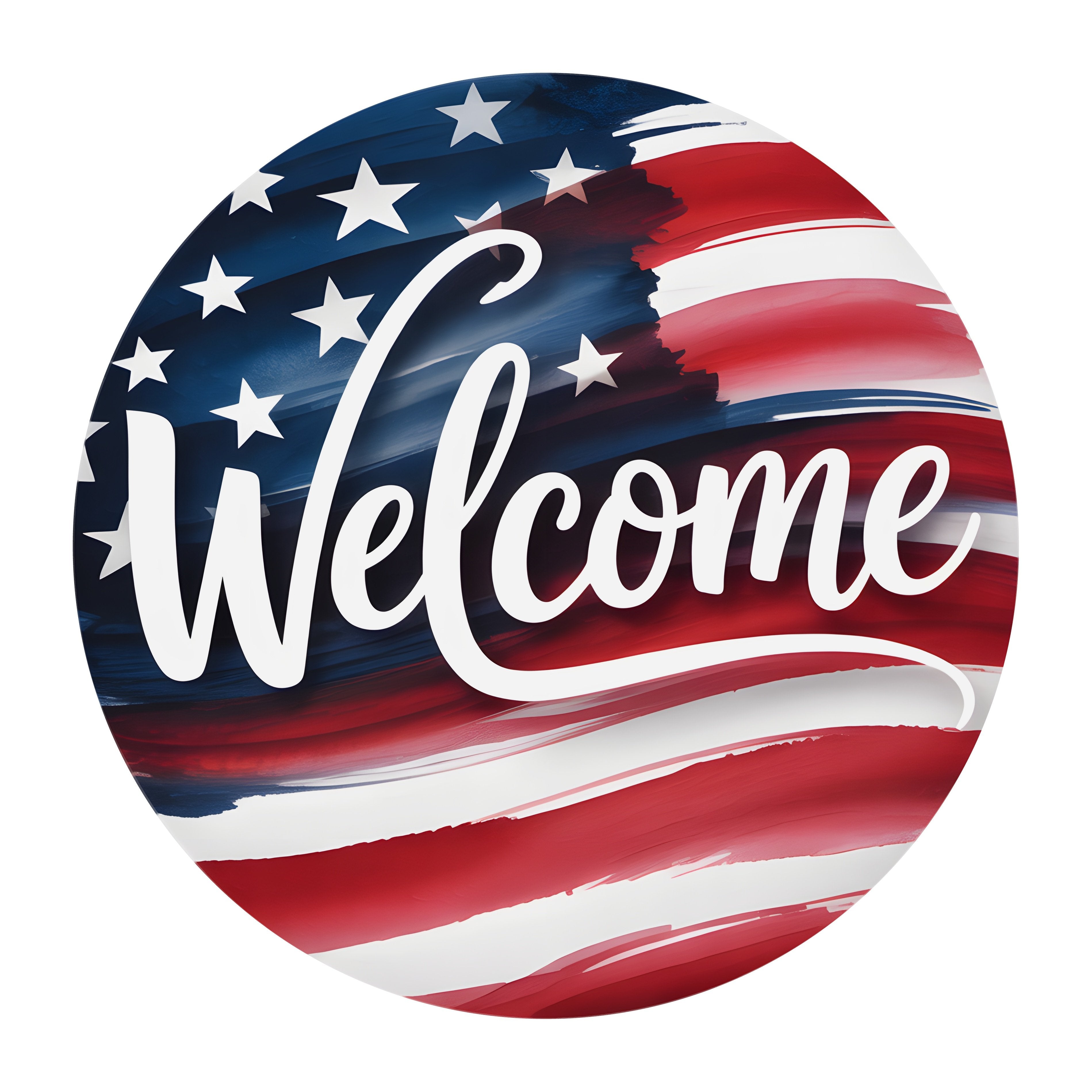 10.5" Round Waterproof Sign: Patriotic American Flag Welcome Item Number: CD1366NH-105
