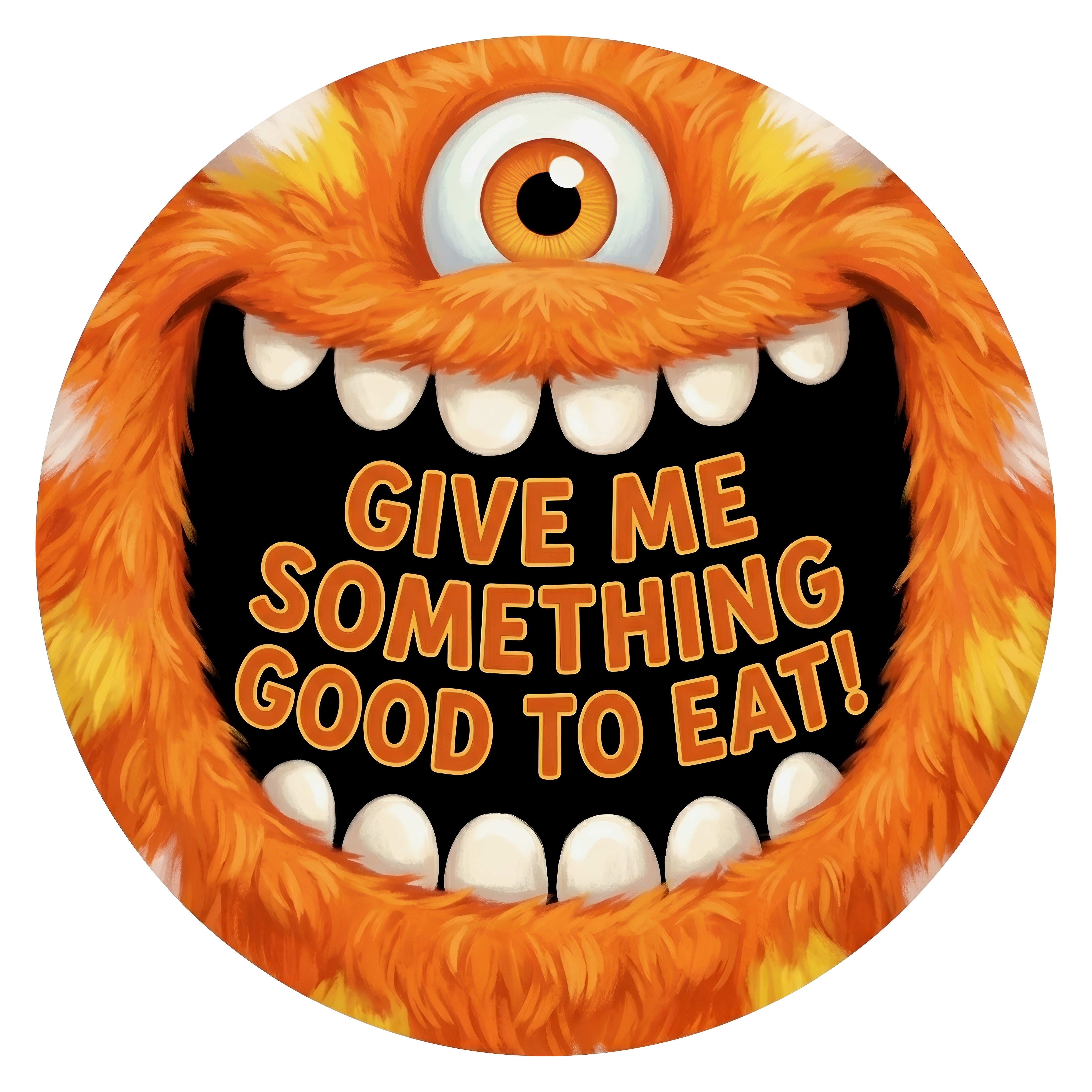 10.5" Round Waterproof Sign: Something Good To Eat Orange Monster Item Number: CD1228NH-105