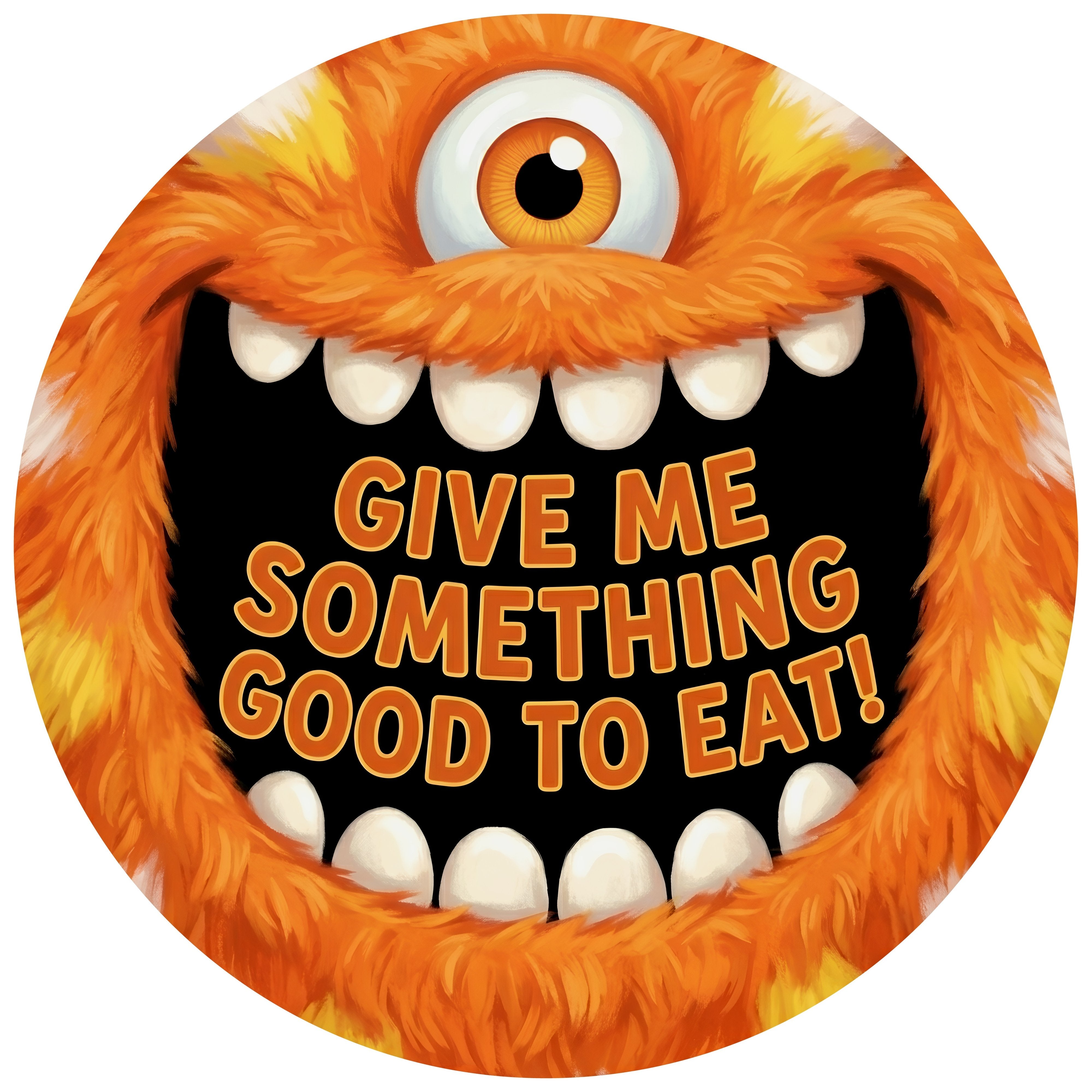  10.5" Round Waterproof Sign: Something Good To Eat Orange Monster Item Number: CD1228NH-118