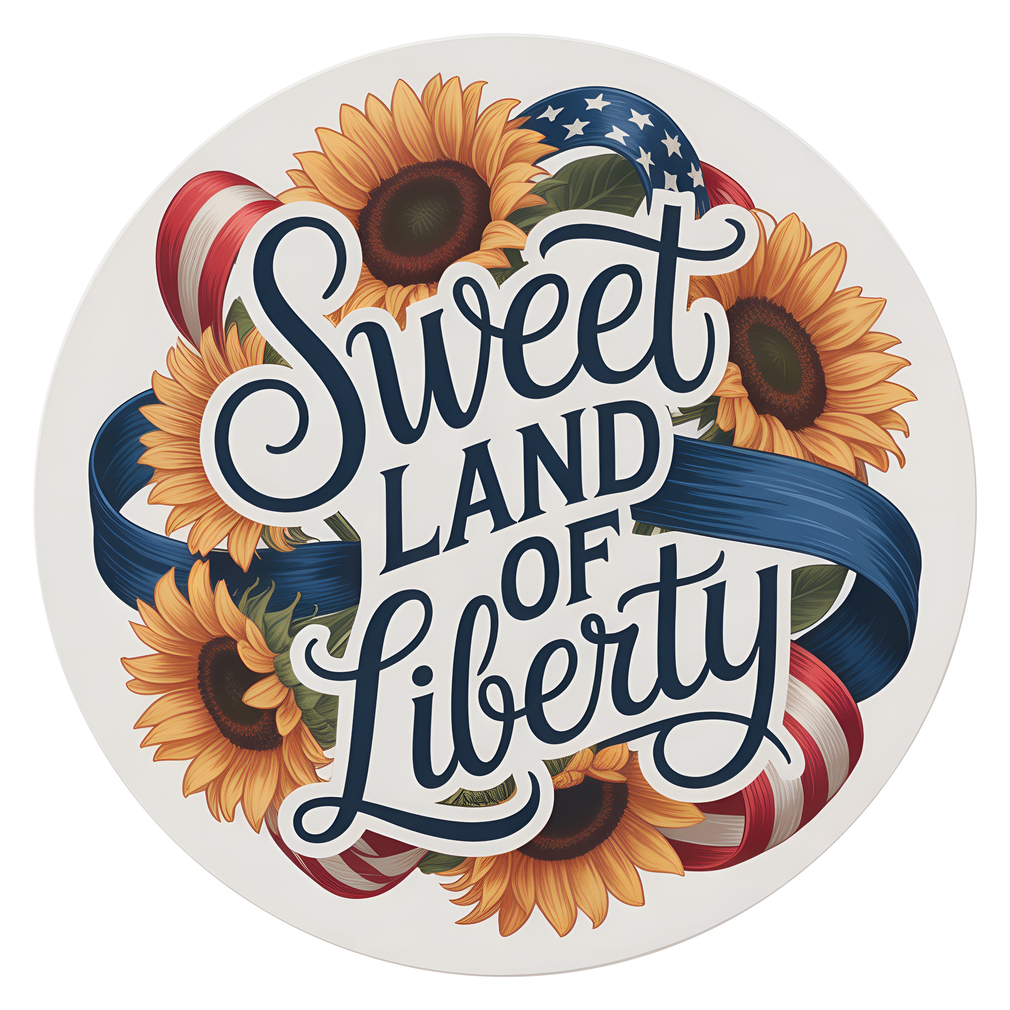 10.5" Round Waterproof Sign: Sweet Land of Liberty Sunflowers Item Number: CD1226NH-105