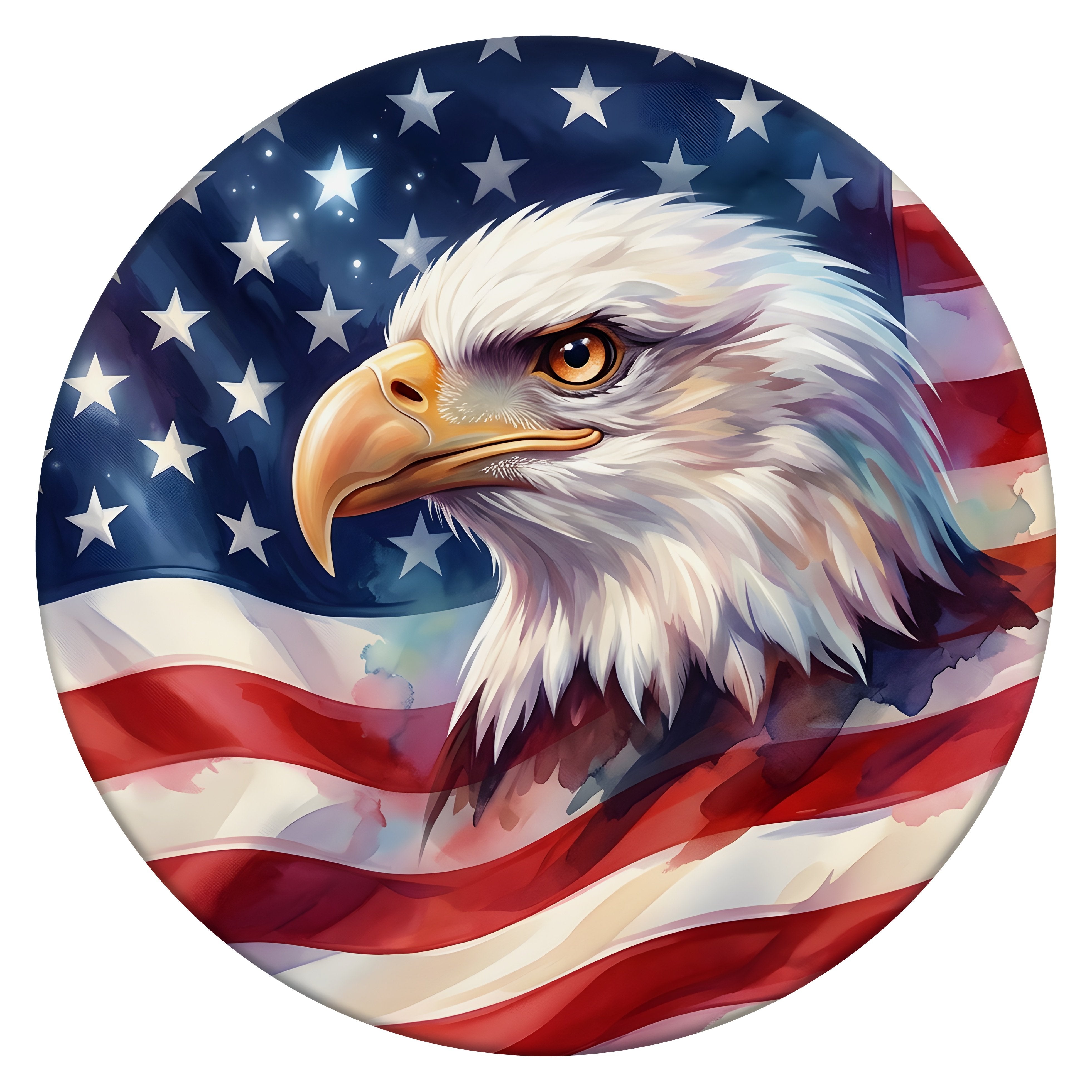 10.5" Round Waterproof Sign: Watercolor American Flag Eagle Item Number: CD1443NH-105