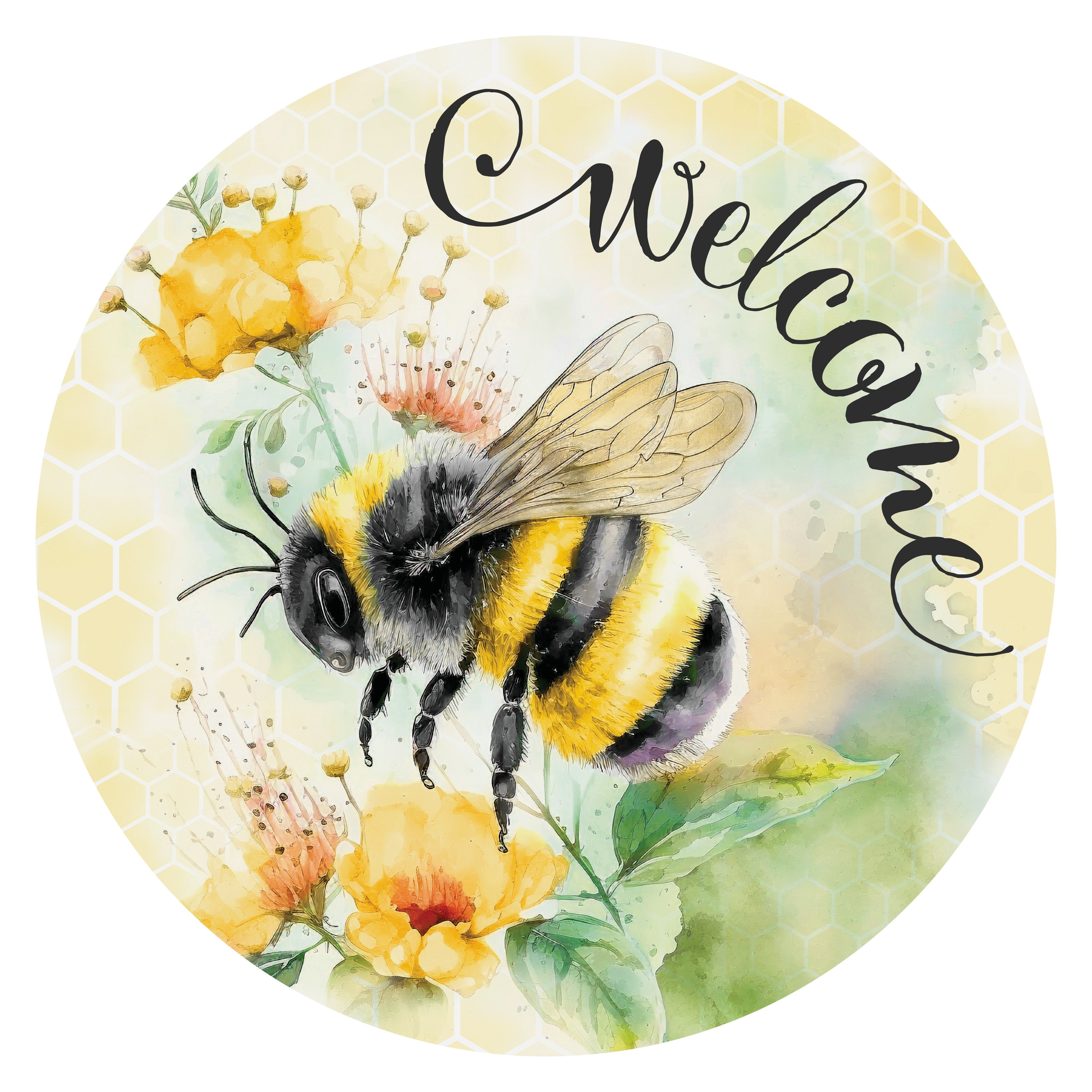 10.5" Round Waterproof Sign: Watercolor Welcome Bee Item Number: CD1152NH-105