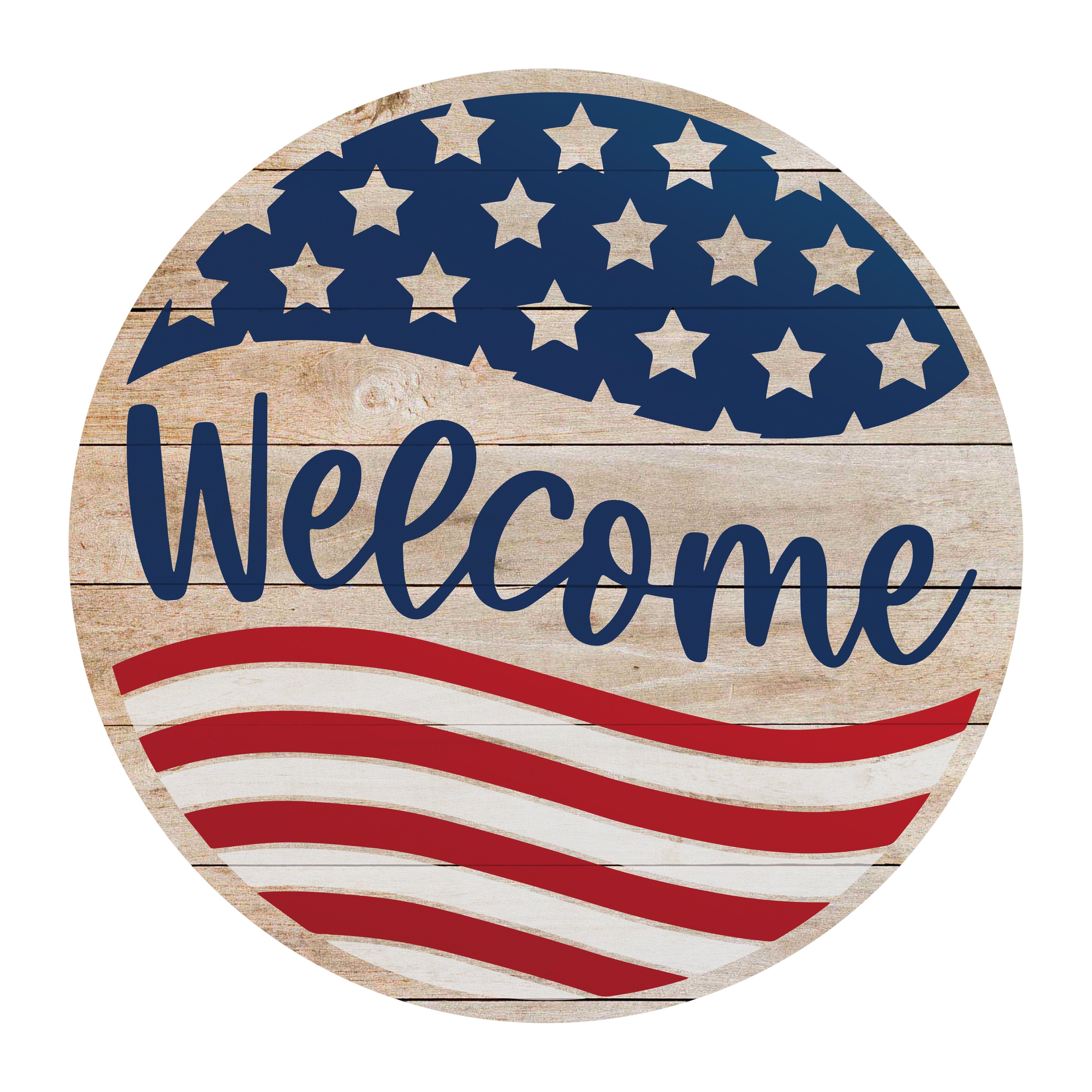 10.5" Round Waterproof Sign: Welcome USA Flag Item Number: CD0943NH-105