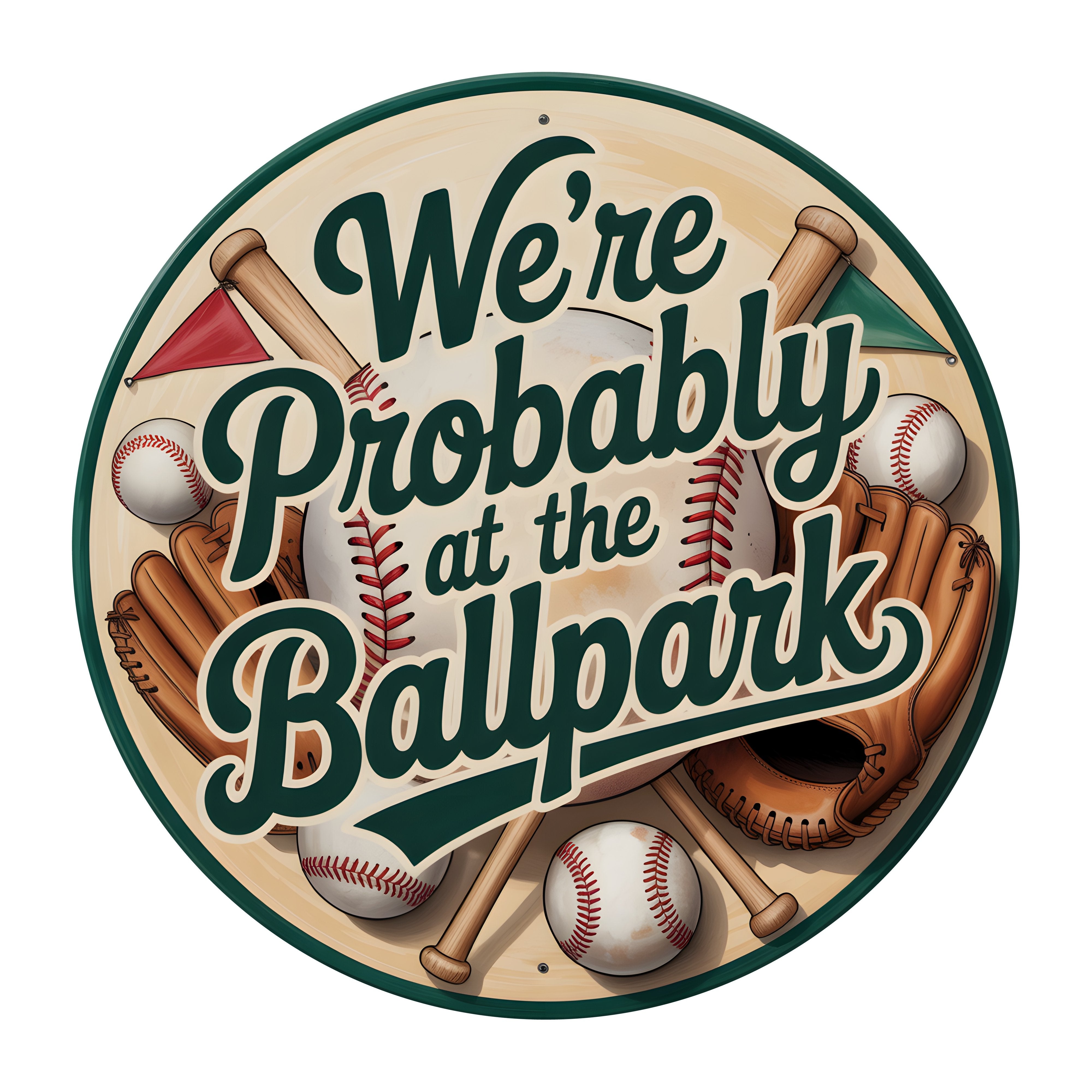 10.5" Round Waterproof Sign: We're Probably At The Ballpark Baseball Item Number: CD1379NH-105