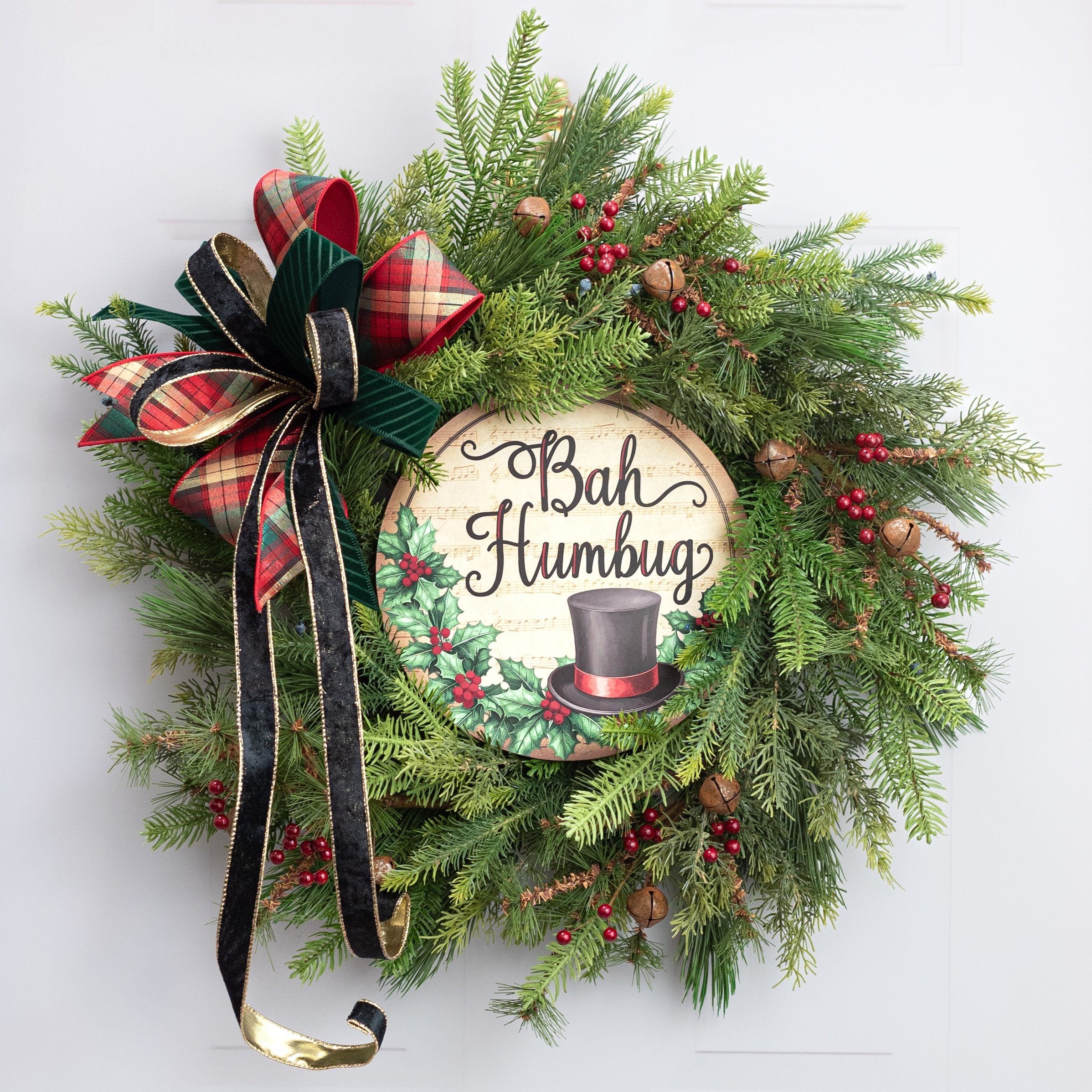 10.5" Round Wooden Sign: Bah Humbug Lifestyle Photo