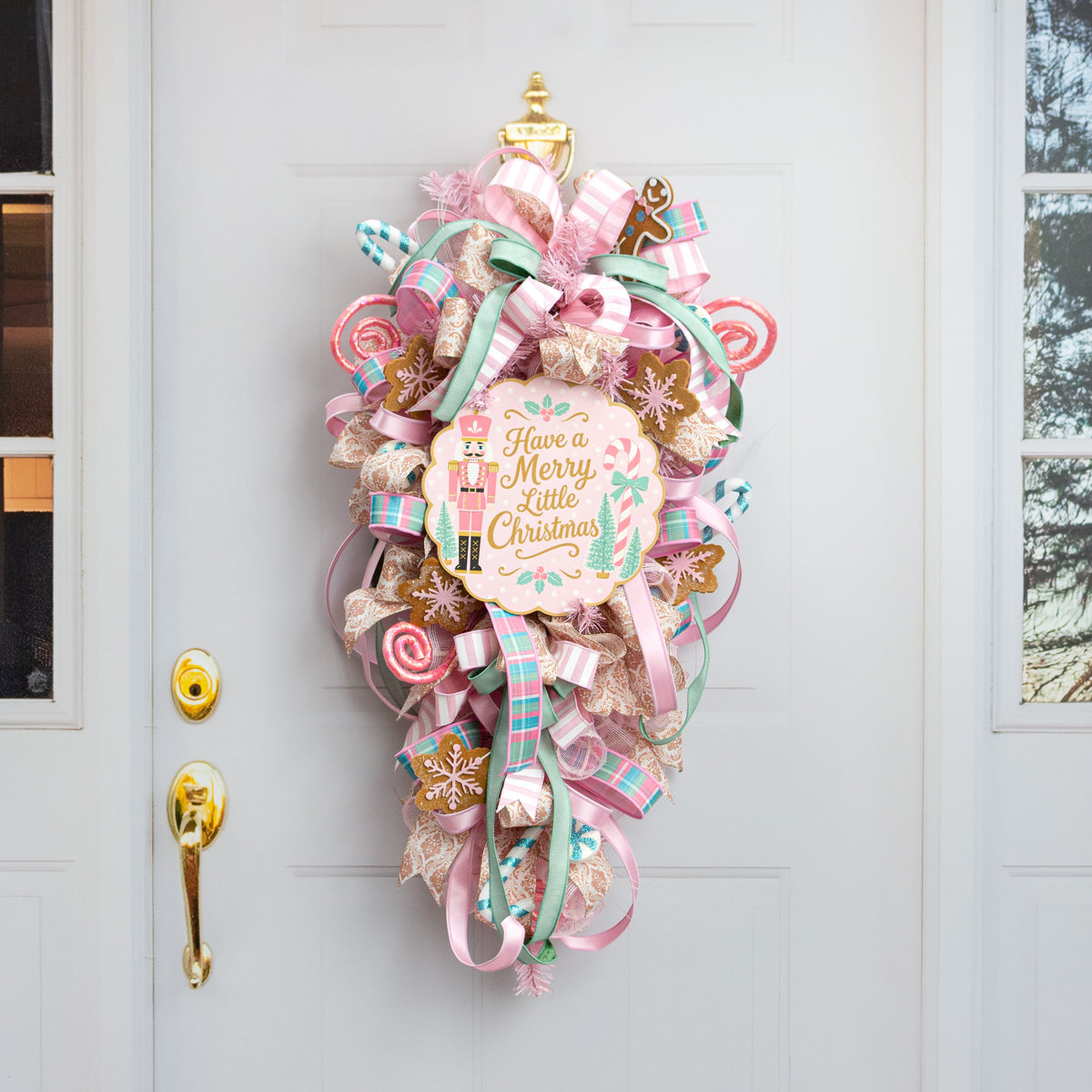 10.5" Scalloped Waterproof Sign: Pink Nutcracker Merry Little Christmas detail photo 3