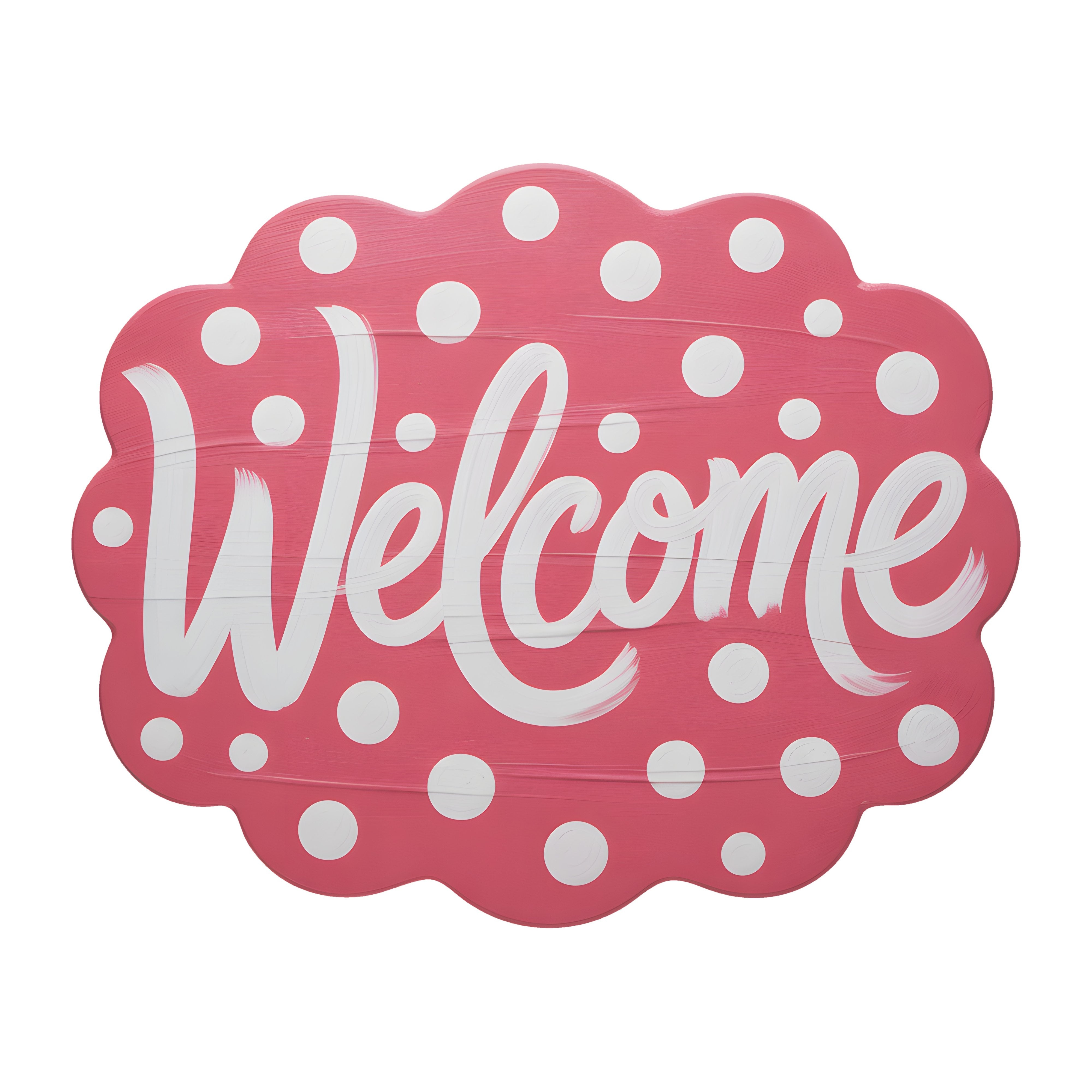 10.5" Scalloped Waterproof Sign: Pink Polka Dot Welcome Item Number: CD1269NH-105