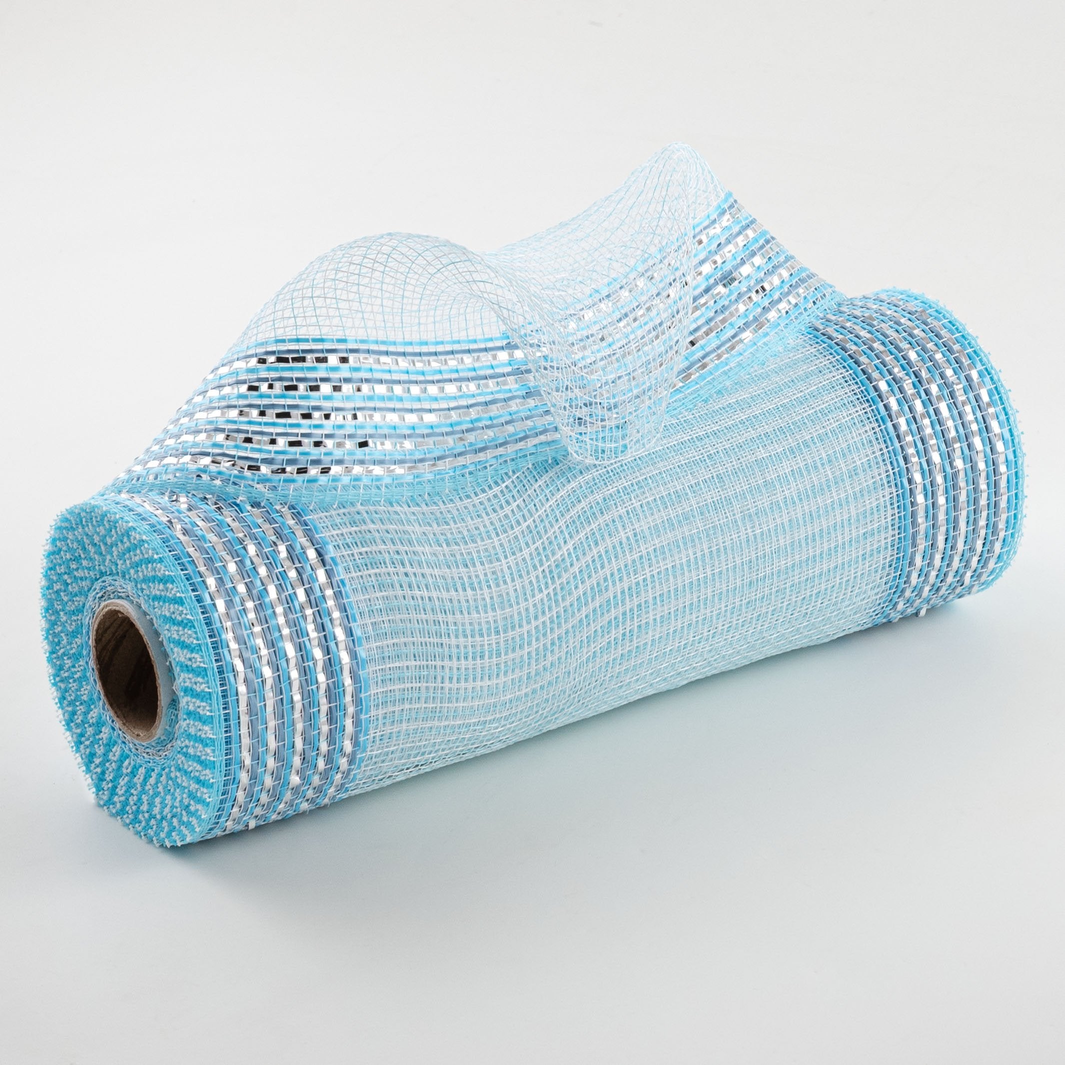 10" Border Stripe Metallic Mesh: Turquoise, White, Smoke Blue & Silver Item Number: RE85053M