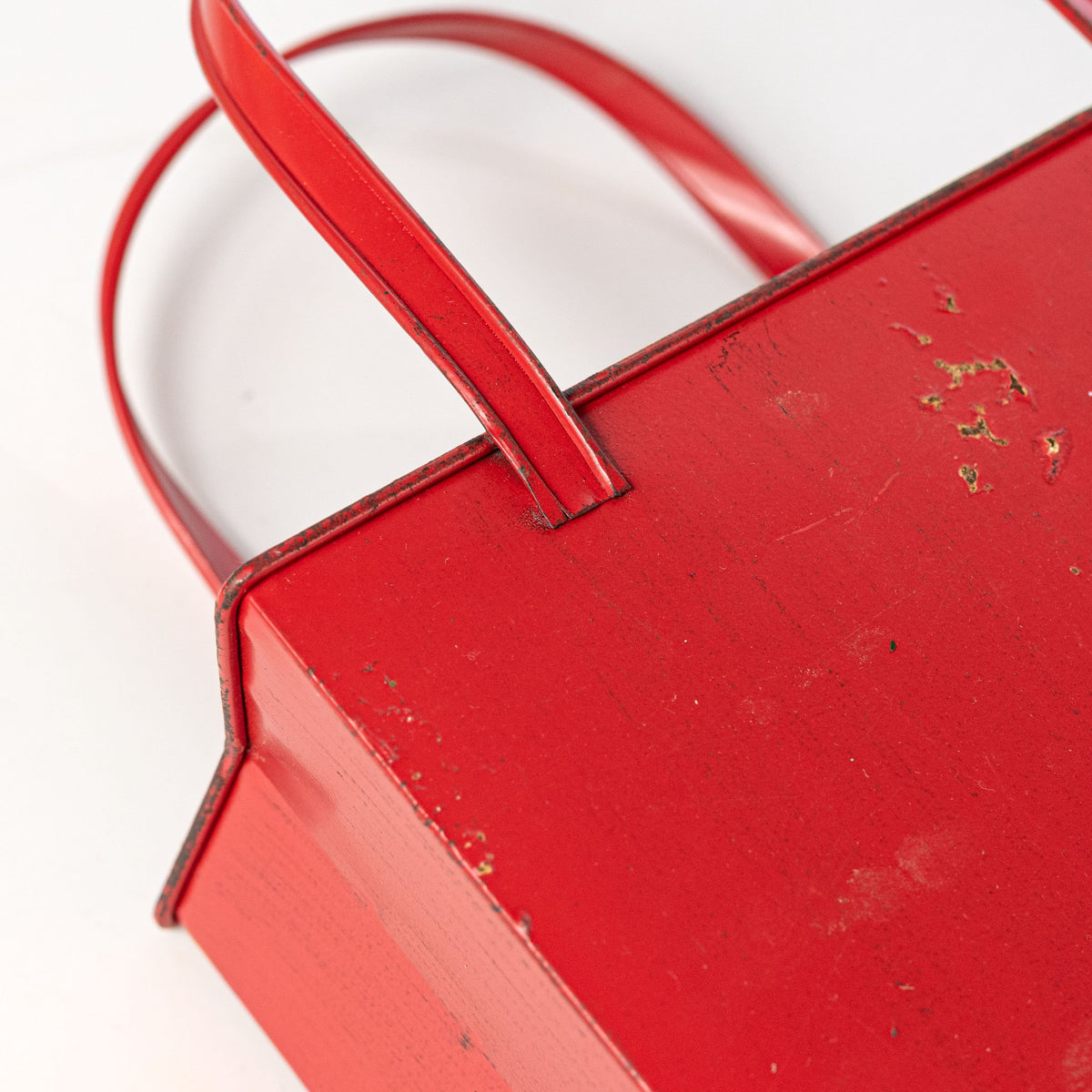 10" Distressed Metal Tote Bag Container: Red detail photo 3