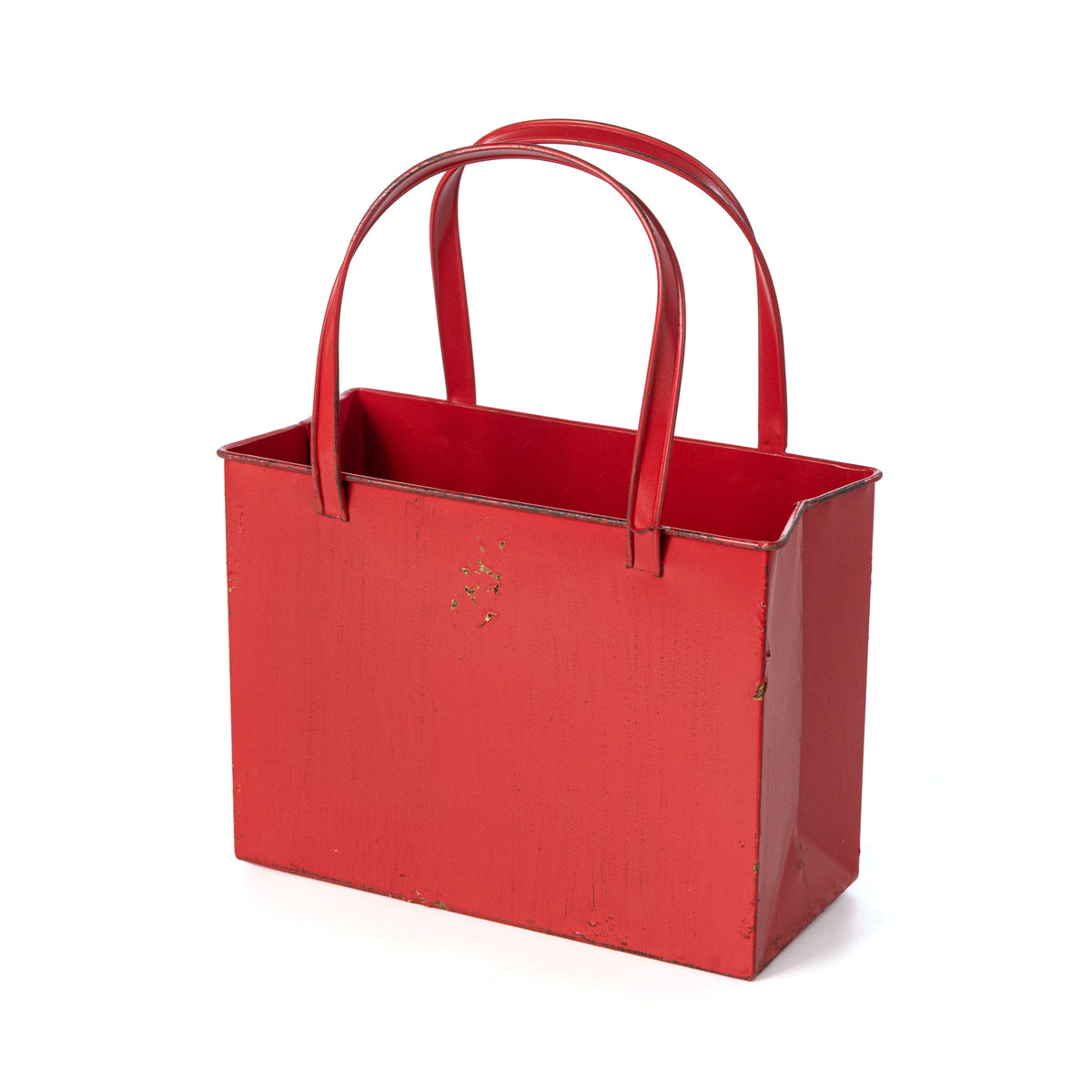 10" Distressed Metal Tote Bag Container: Red Item Number: M10826