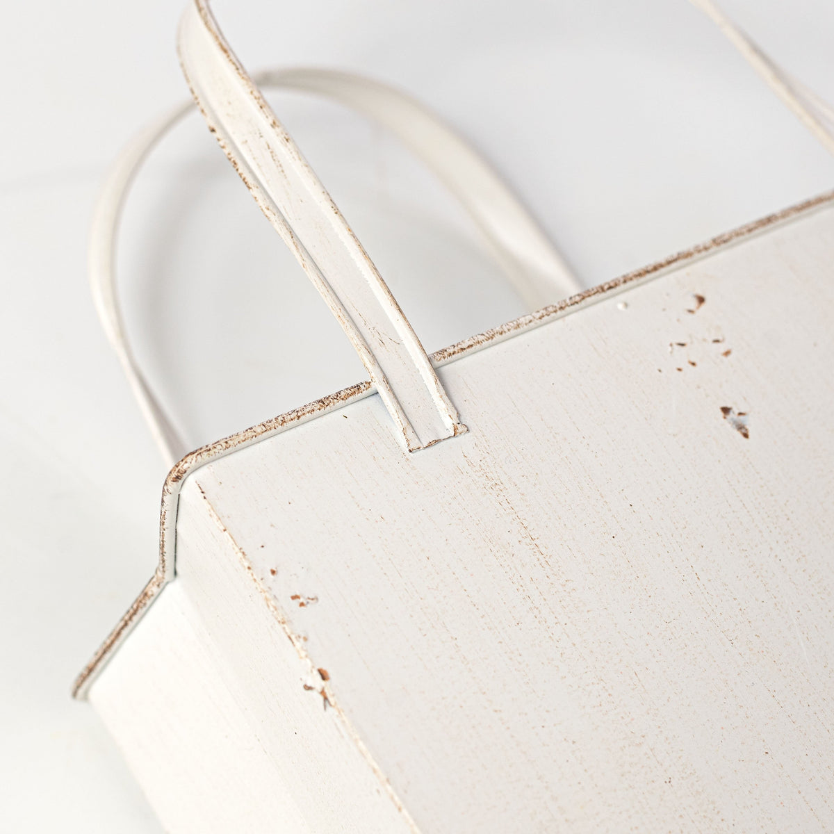 10" Distressed Metal Tote Bag Container: White detail photo 3