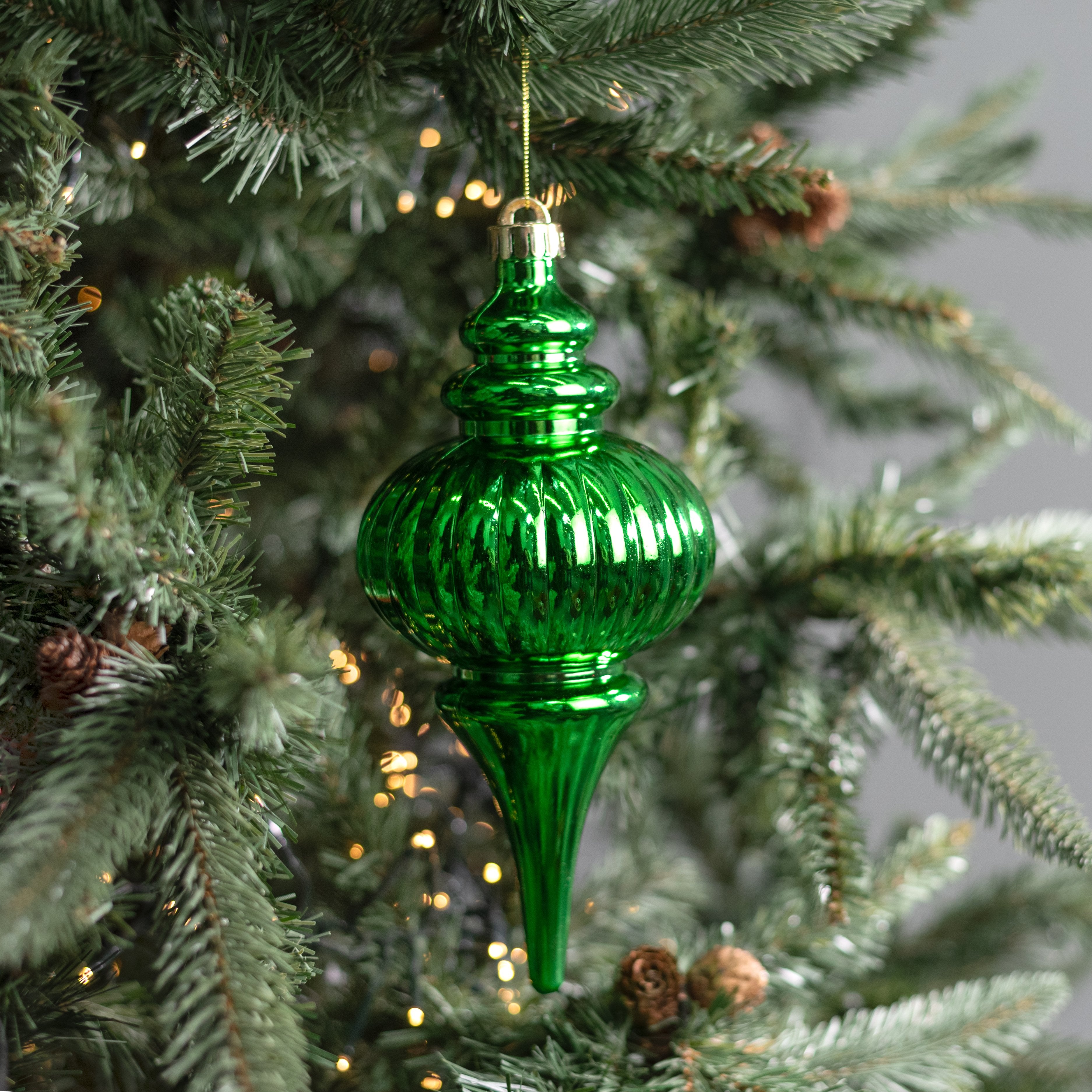 10" Finial Ornament: Metallic Green Lifestyle Photo