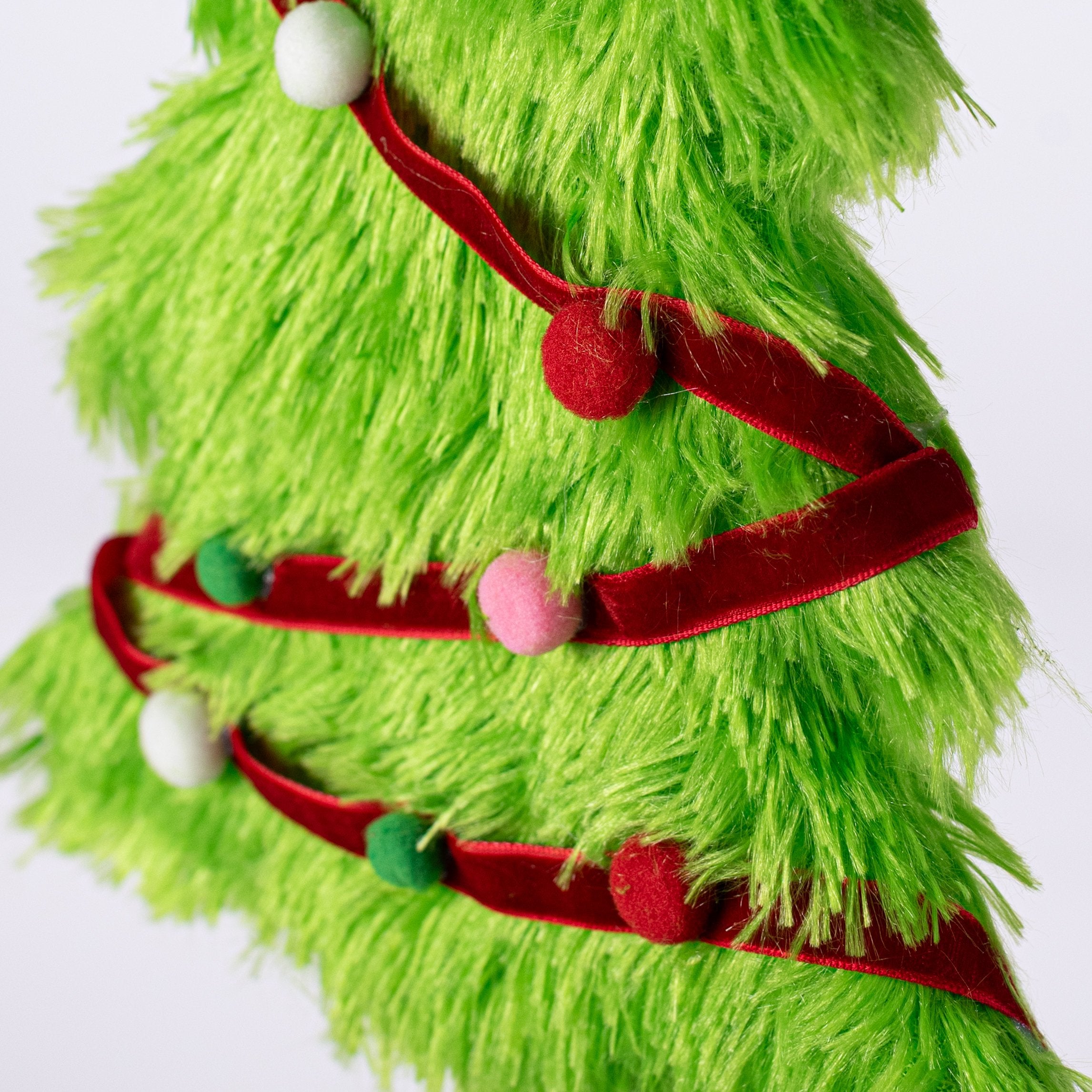 10" Furry Whimsical Christmas Tree Ornament: Lime detail photo 3