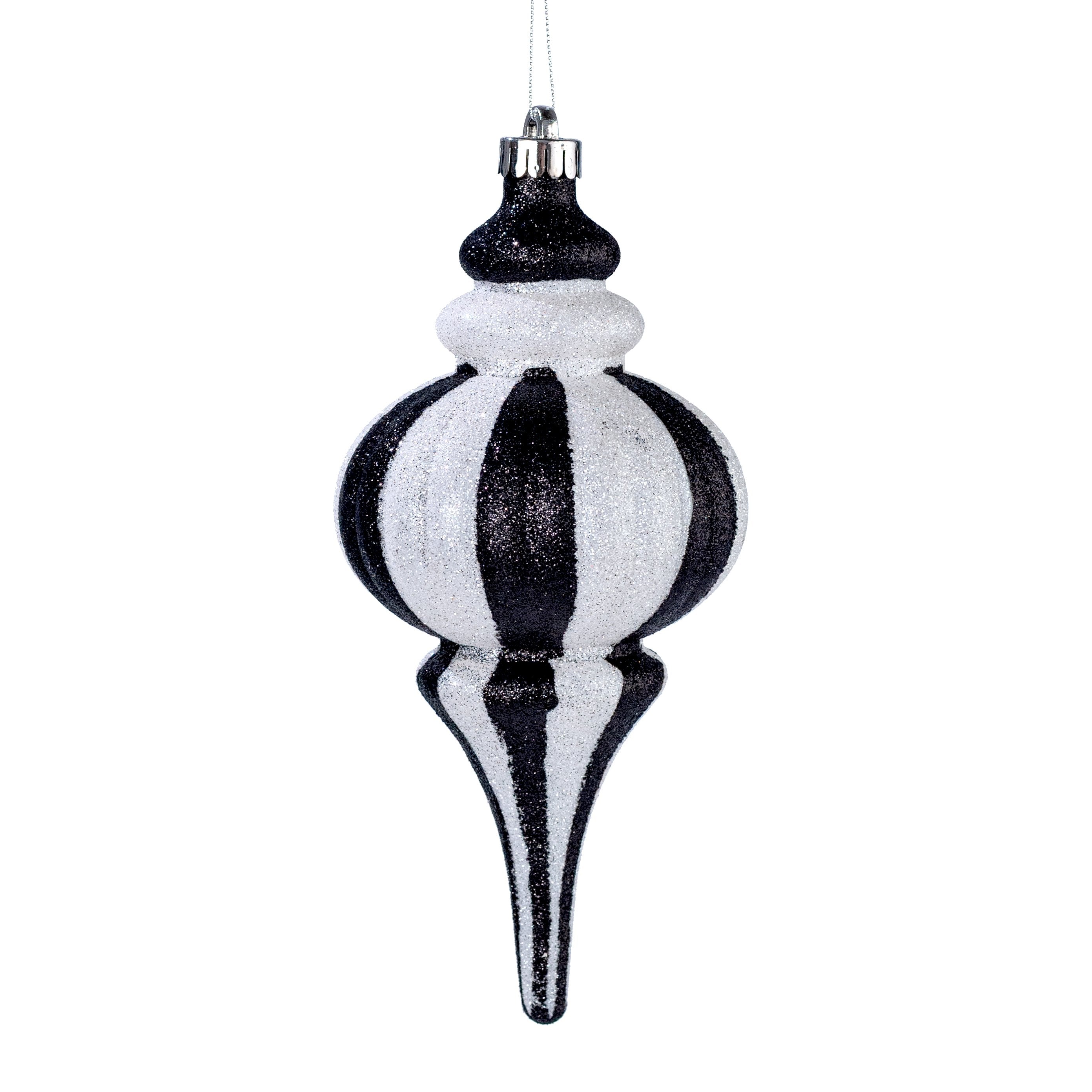 10" Glittered Finial Ornament: Black & White Item Number: 84909BKWT