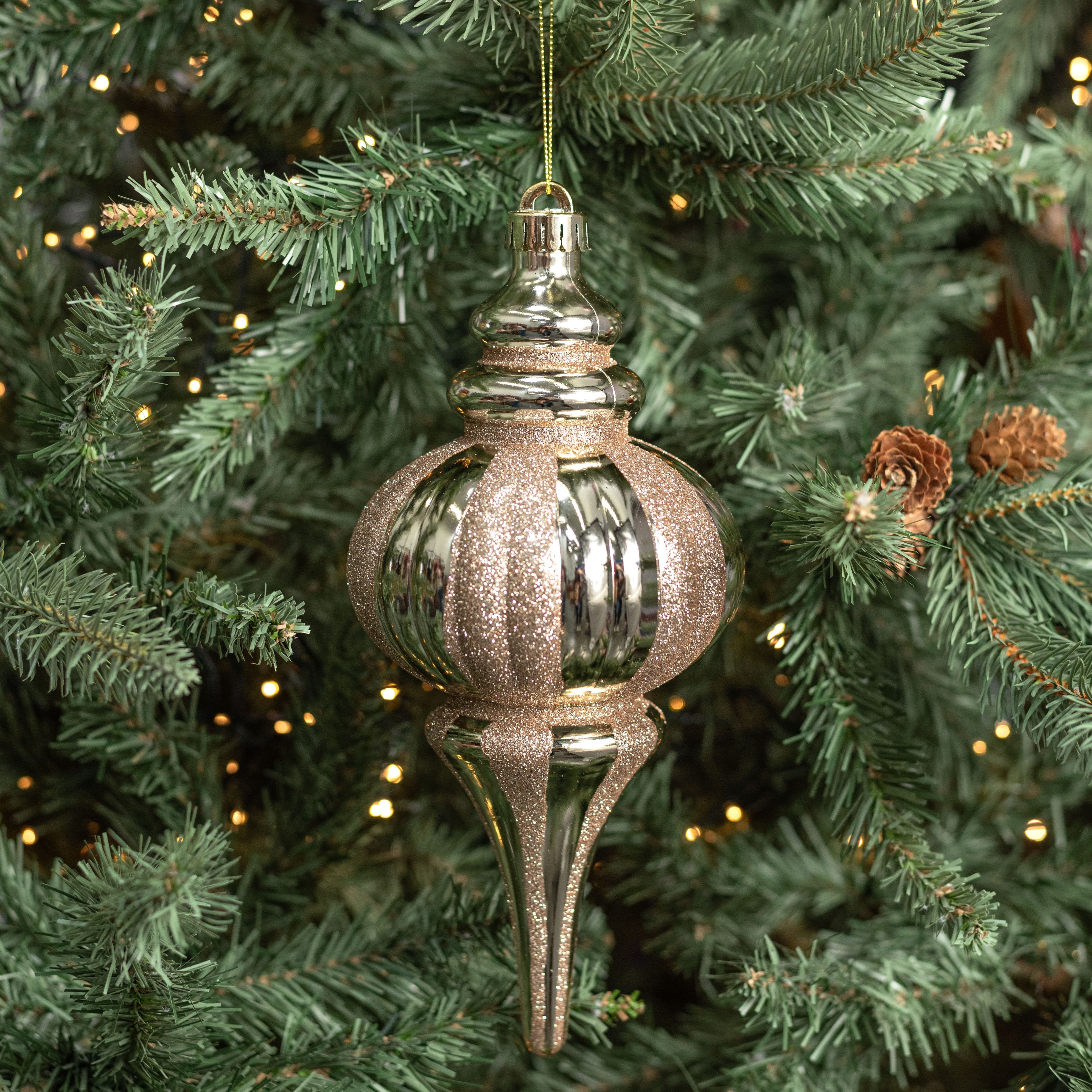 10" Glittered Metallic Finial Ornament: Champagne Gold Lifestyle Photo