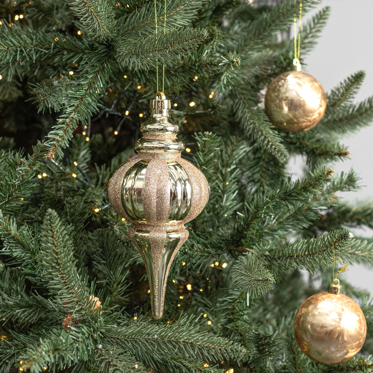10" Glittered Metallic Finial Ornament: Champagne Gold detail photo 7