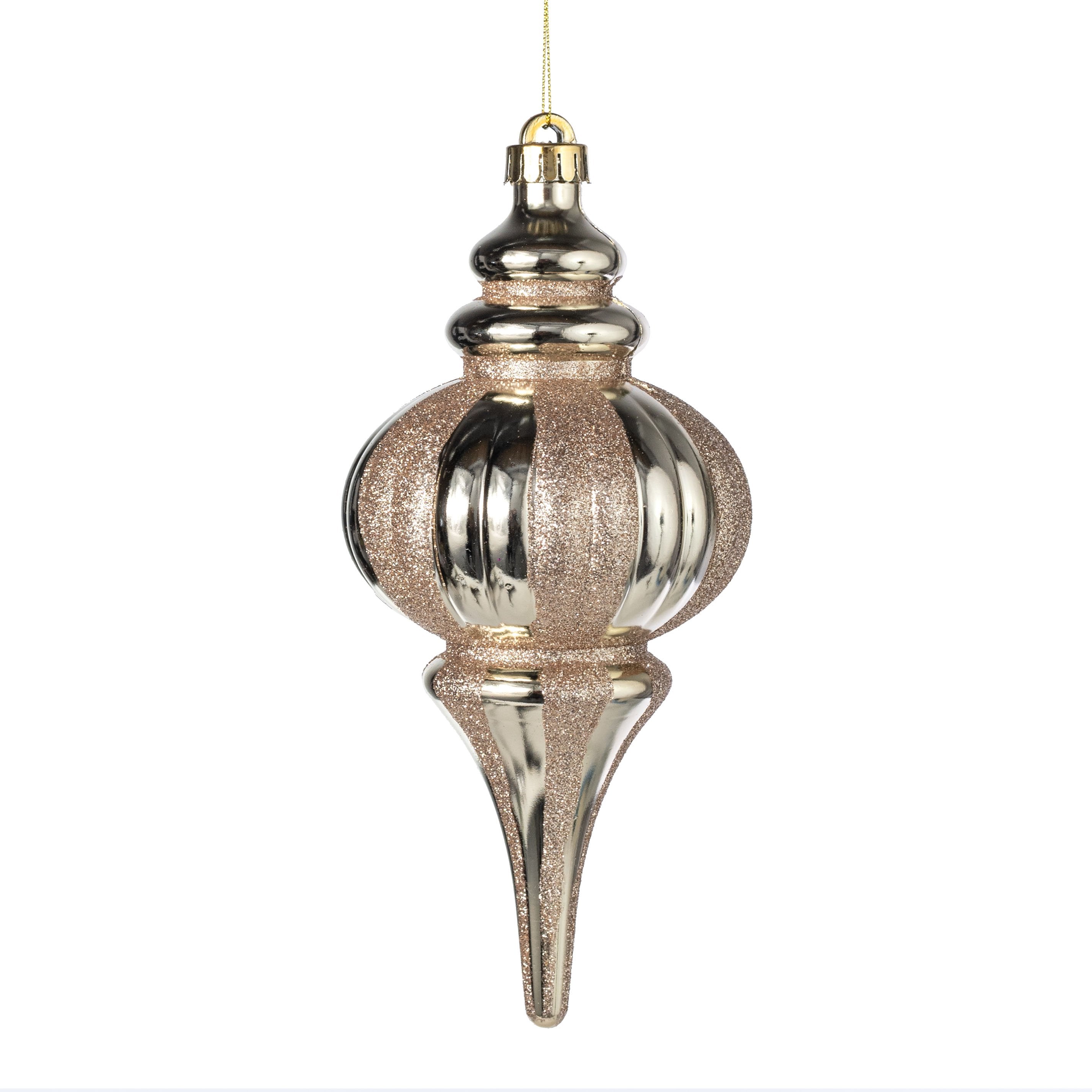 10" Glittered Metallic Finial Ornament: Champagne Gold Item Number: 84910CH