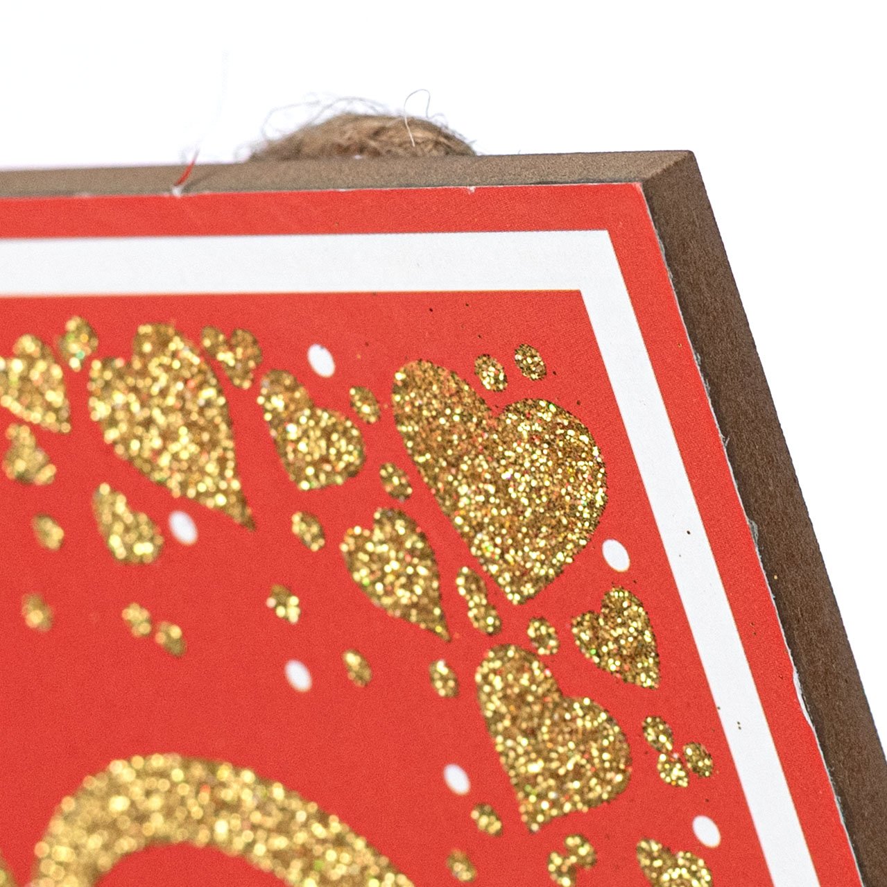 10" Square Wooden Sign: Glittered Hello Love Golden Hearts detail photo 3