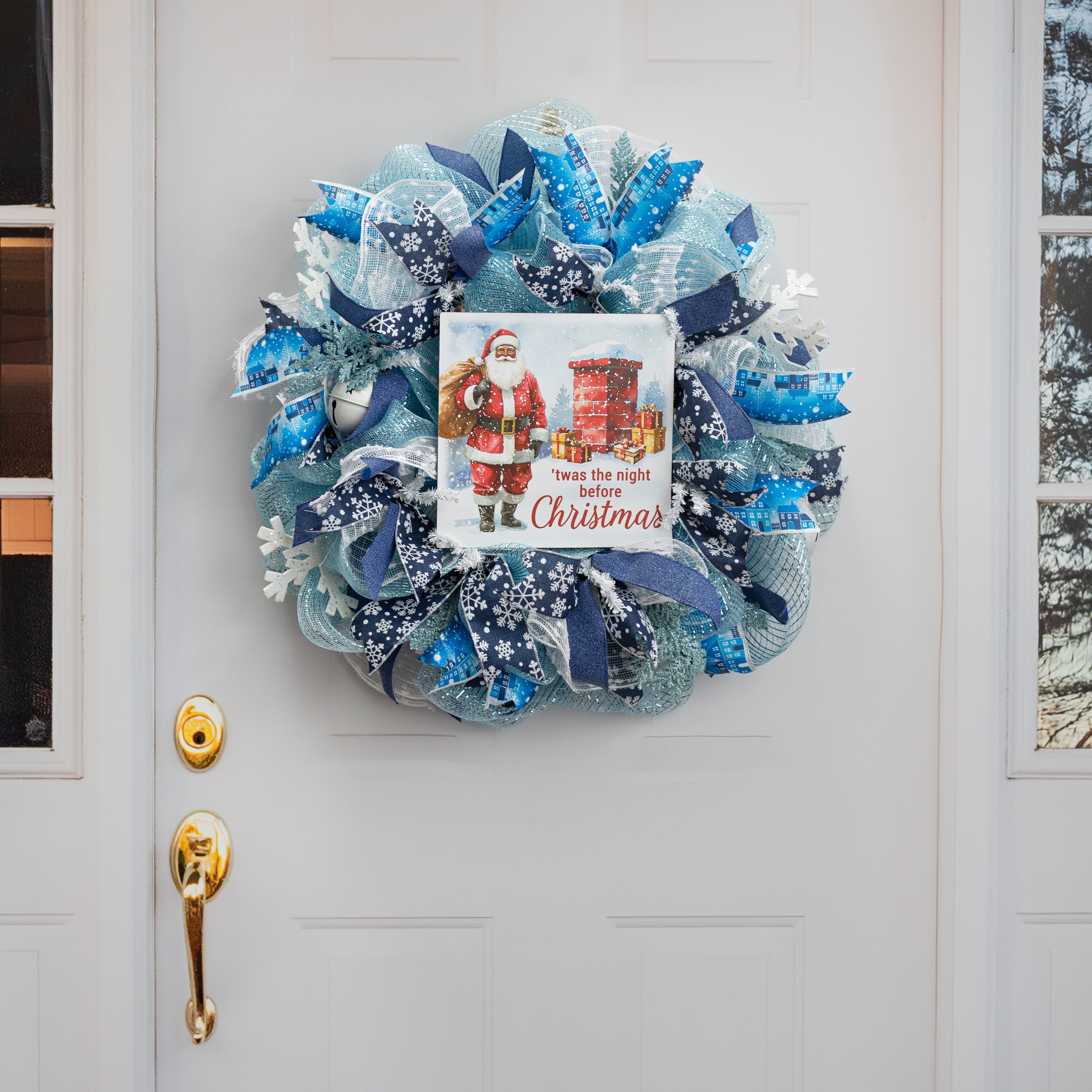 10" Square Wooden Sign: The Night Before Christmas Brown Santa detail photo 3