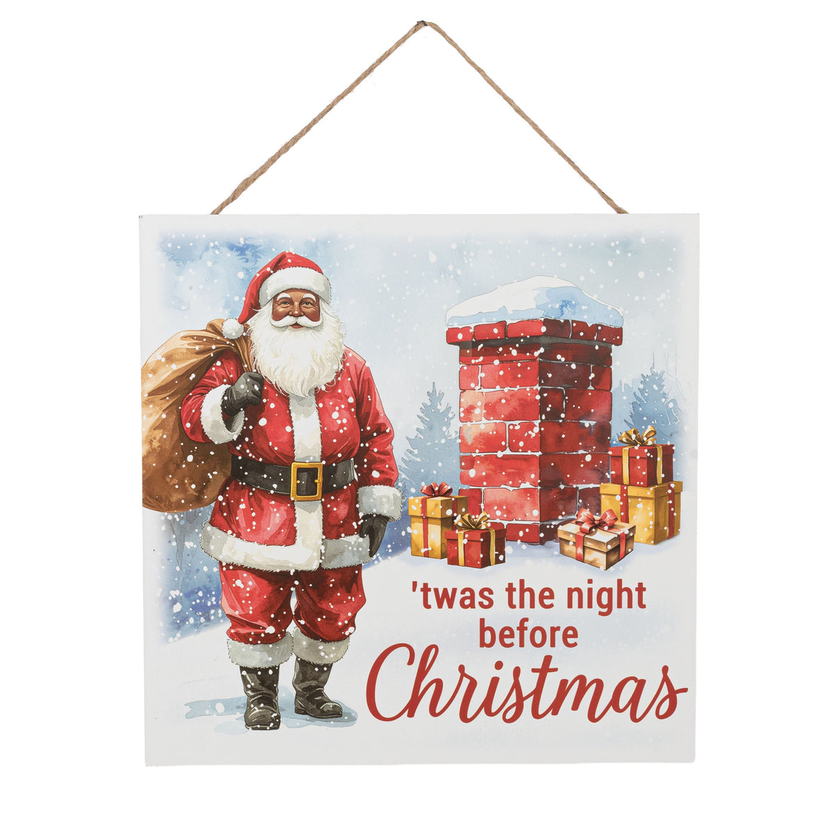 10" Square Wooden Sign: The Night Before Christmas Brown Santa Item Number: AP746802