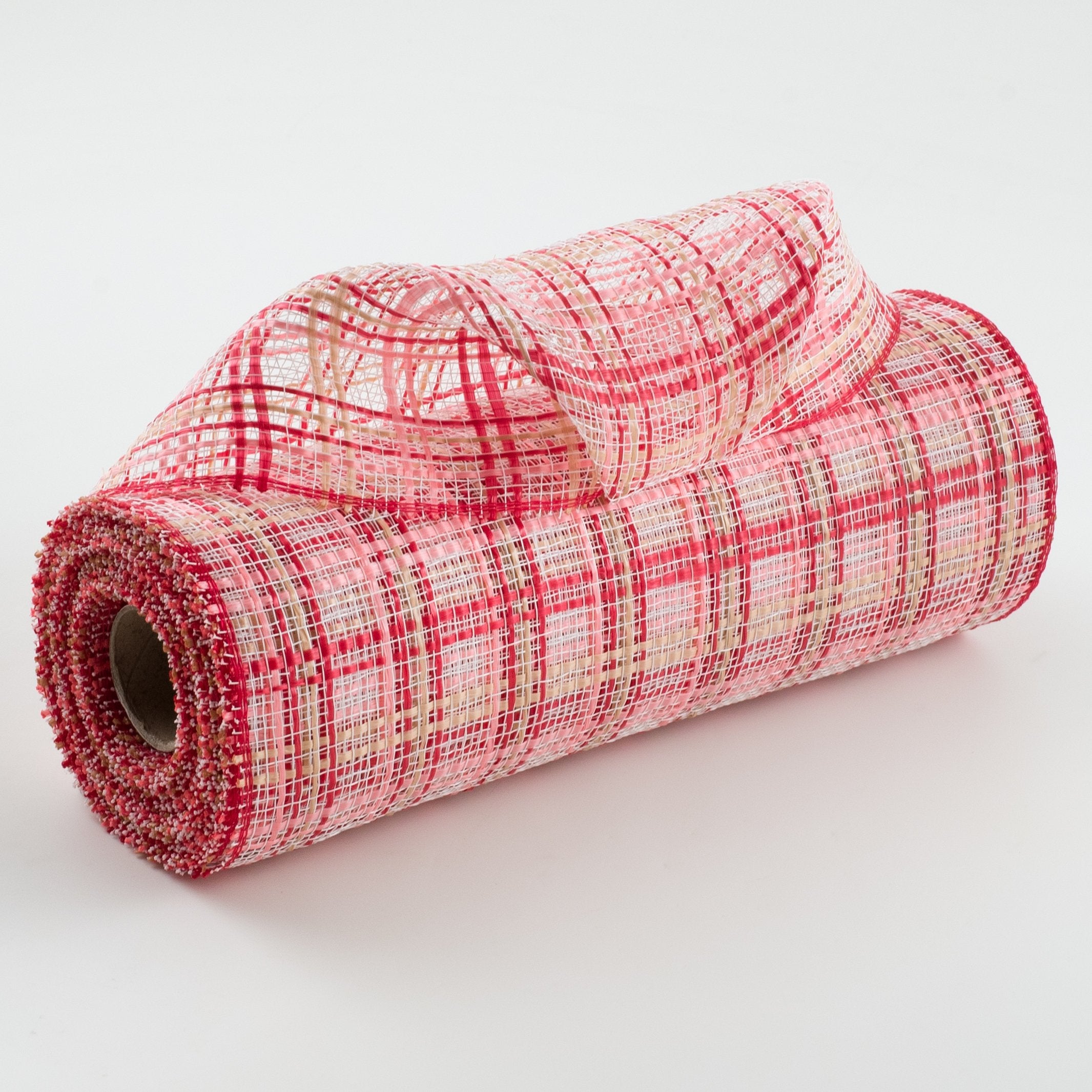 10" Wide Strip Plaid Mesh: Red, Blush Pink, Natural Item Number: RE13841J