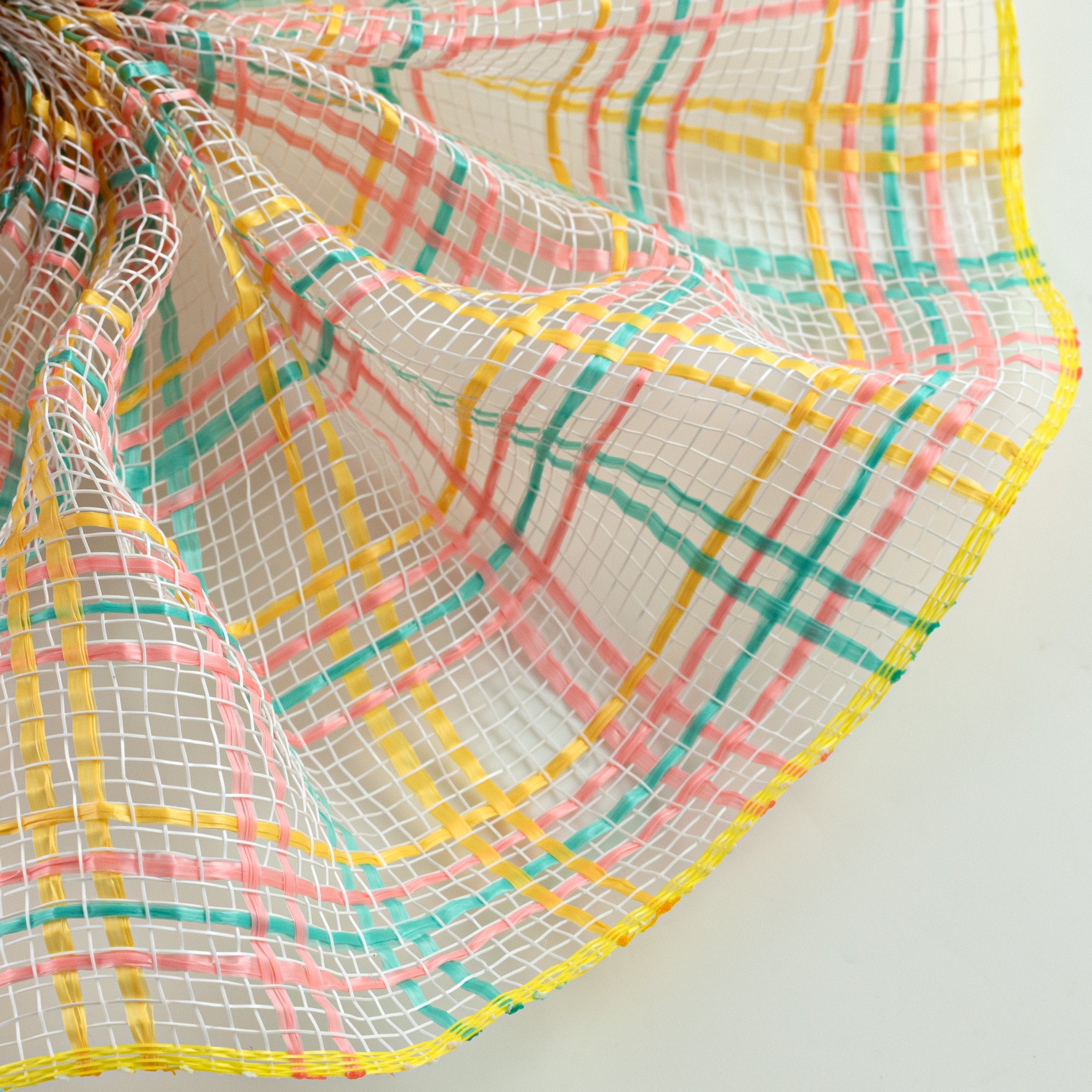 10" Wide Strip Plaid Mesh: Teal, Blush Pink, Yellow Lifestyle Photo