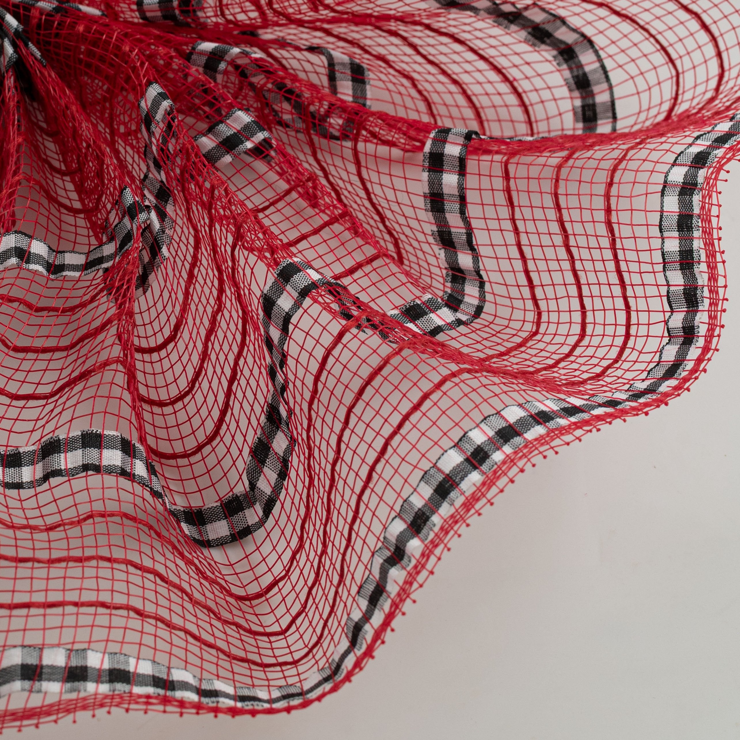 10" XL Wide Fabric & Faux Jute Mesh: Red, Black & White Lifestyle Photo