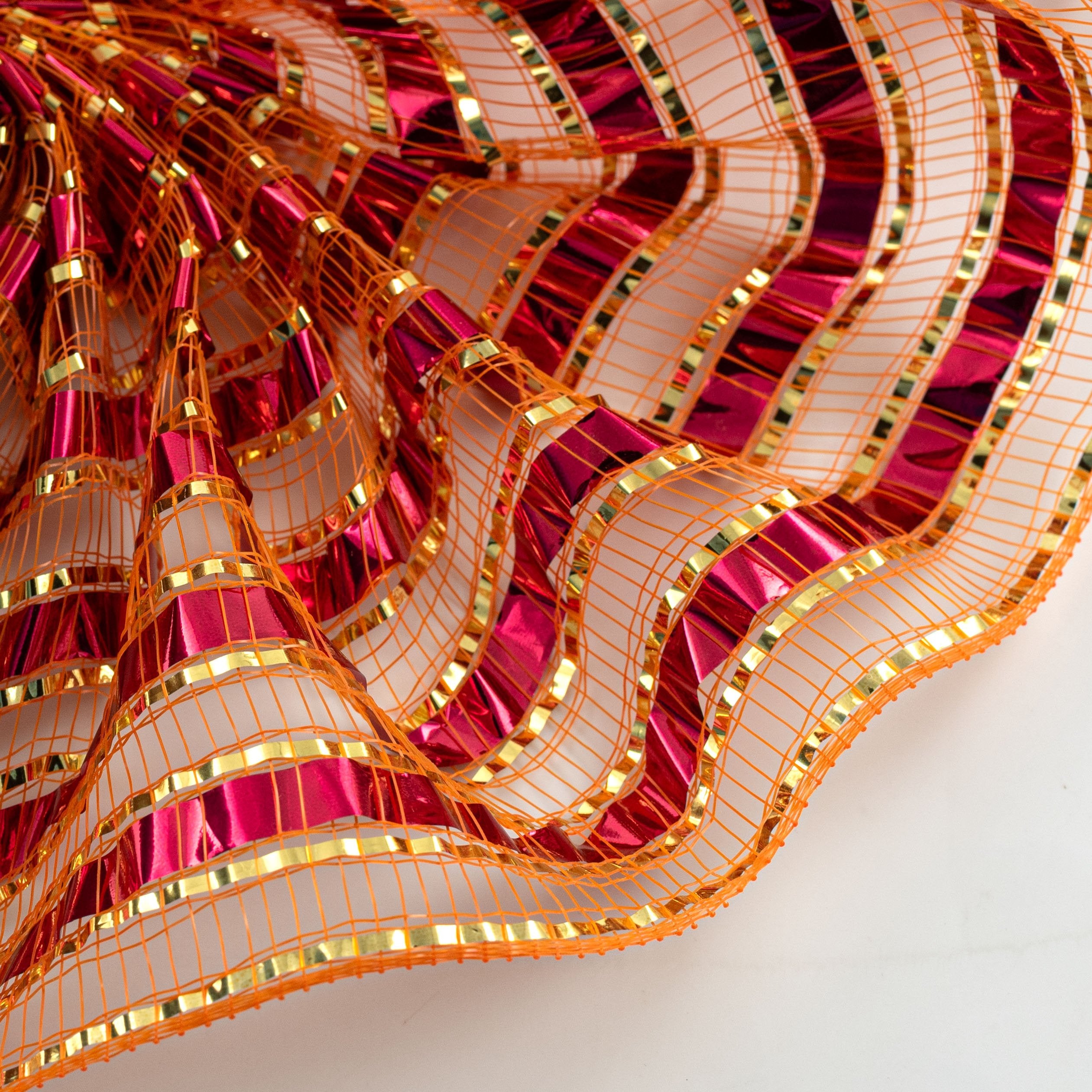 10" XL Wide Metallic Stripe Mesh: Orange, Fuchsia & Gold Lifestyle Photo