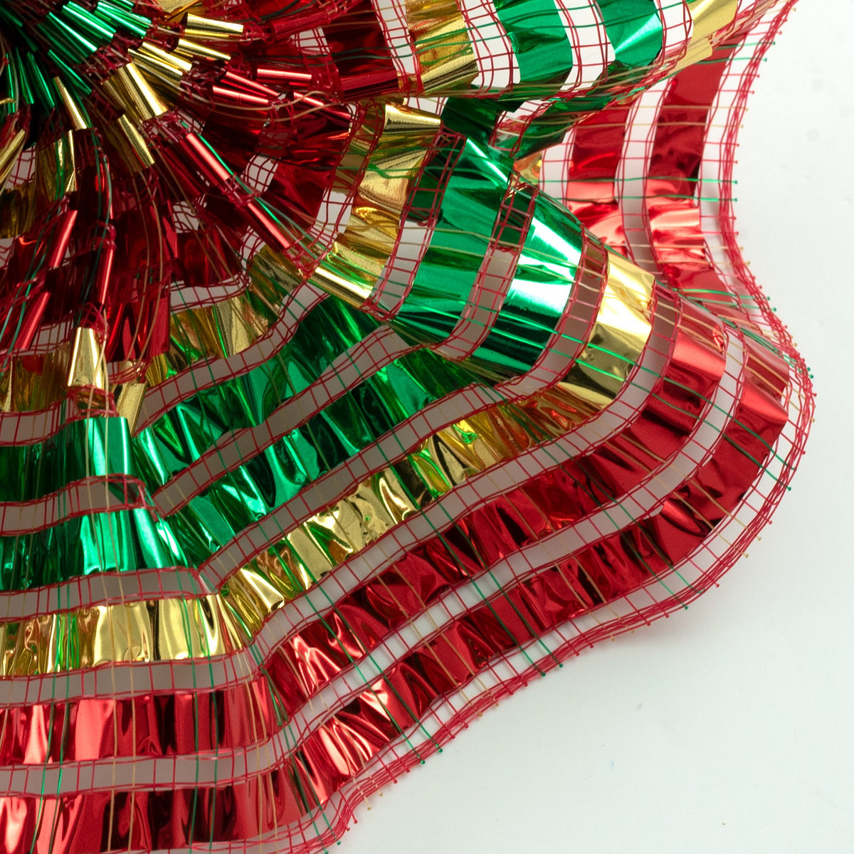 10" XL Wide Metallic Stripe Mesh: Red, Green & Gold Lifestyle Photo