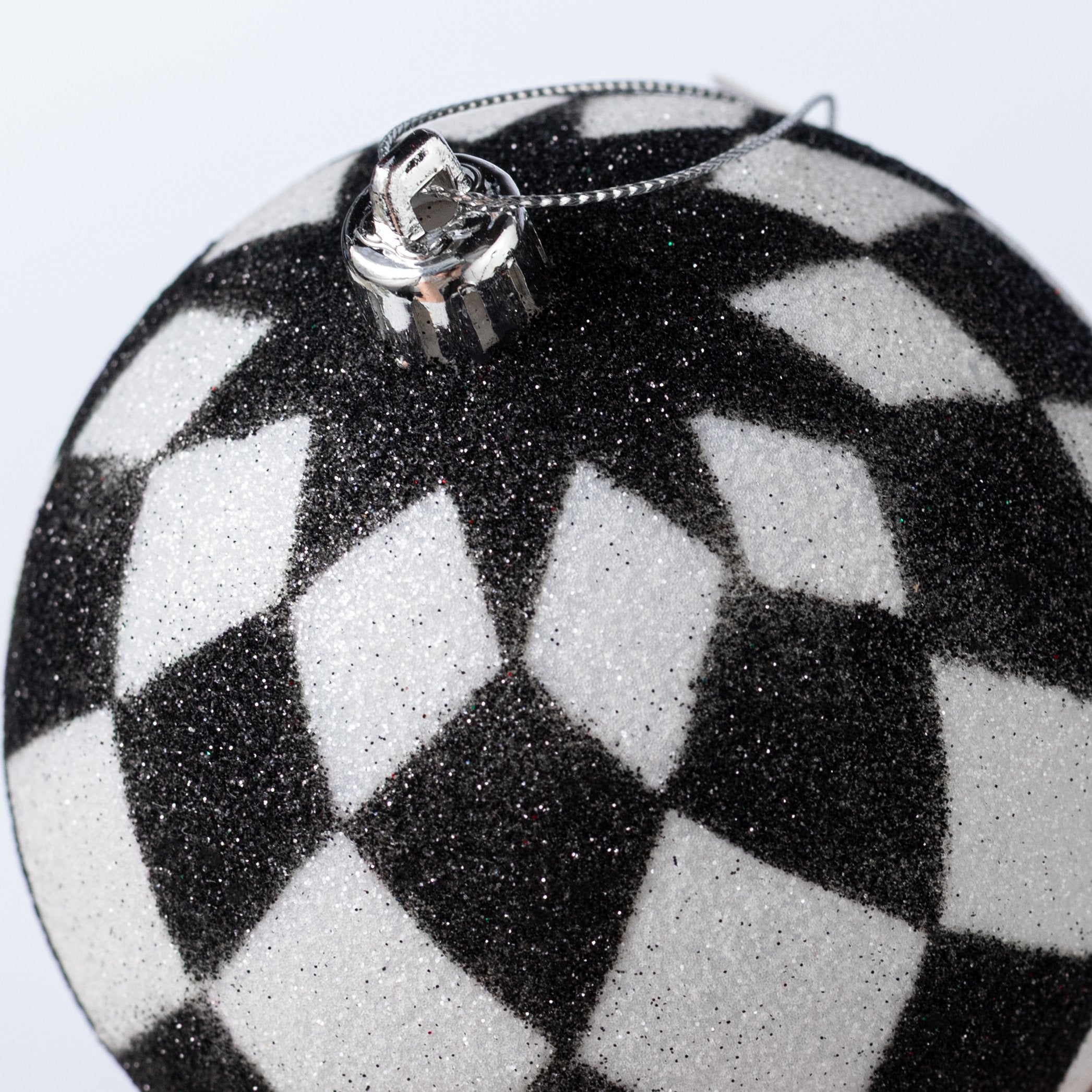 100mm Ball Ornament: Black & White Harlequin detail photo 3