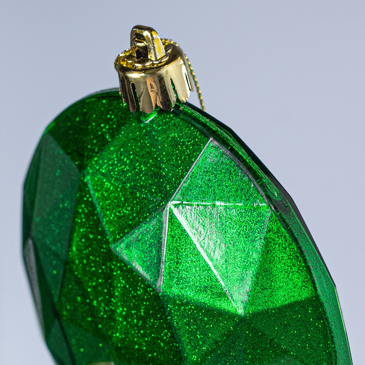 100mm Faceted Flat Round Gem Ornament: Glitter Inside Emerald Green detail photo 3
