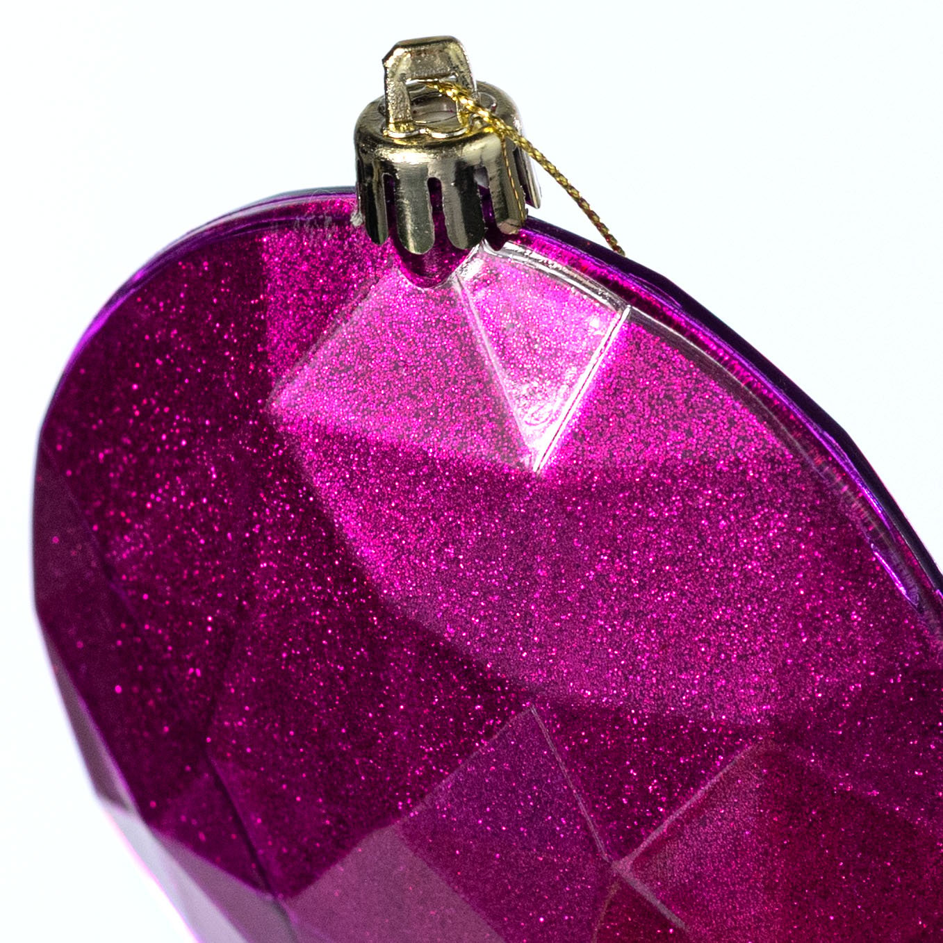 100mm Faceted Flat Round Gem Ornament: Glitter Inside Fuchsia Pink detail photo 3