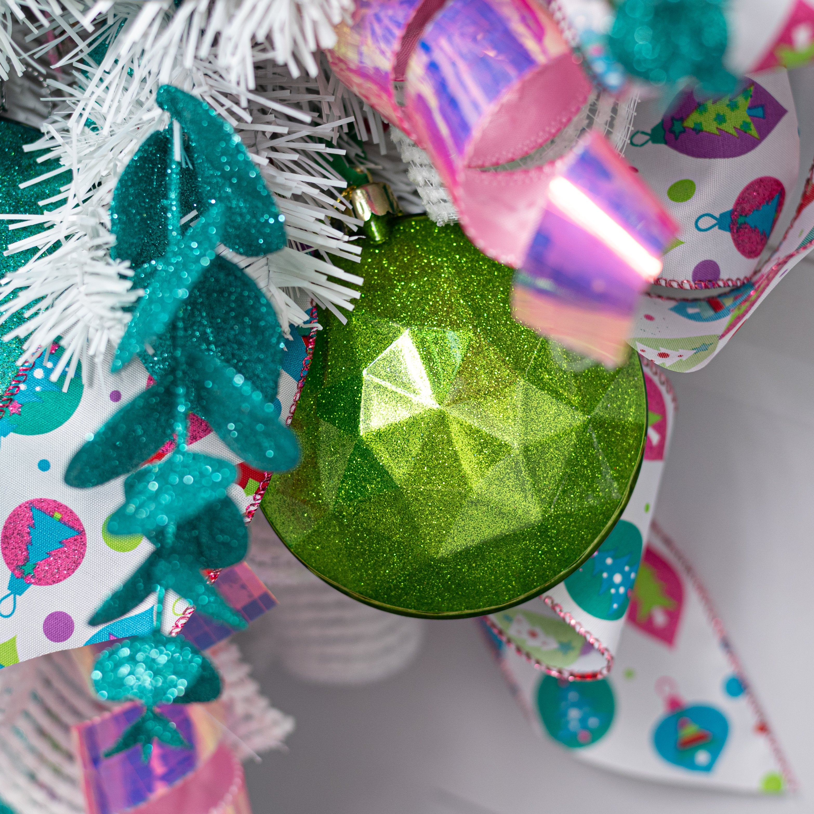 100mm Faceted Flat Round Gem Ornament: Glitter Inside Lime Green Lifestyle Photo