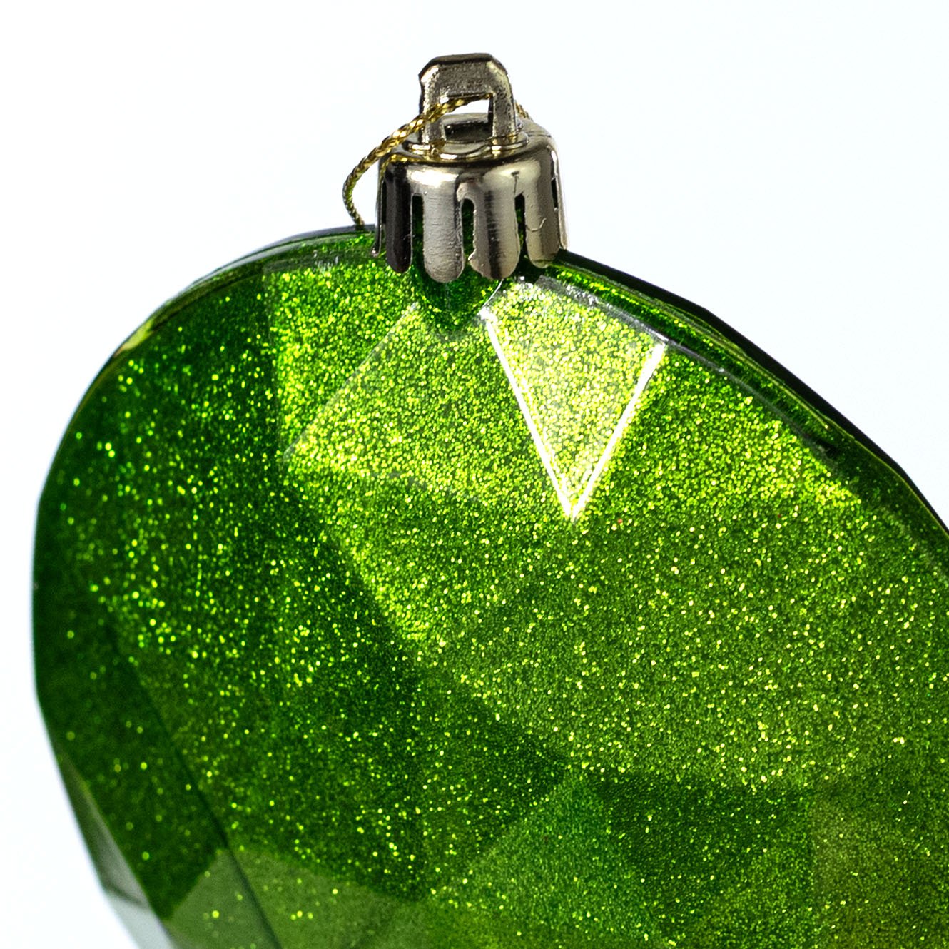 100mm Faceted Flat Round Gem Ornament: Glitter Inside Lime Green detail photo 3