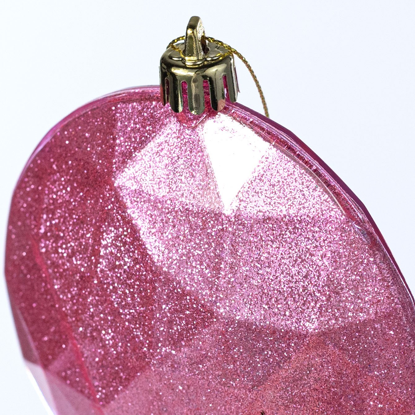 100mm Faceted Flat Round Gem Ornament: Glitter Inside Pink detail photo 3